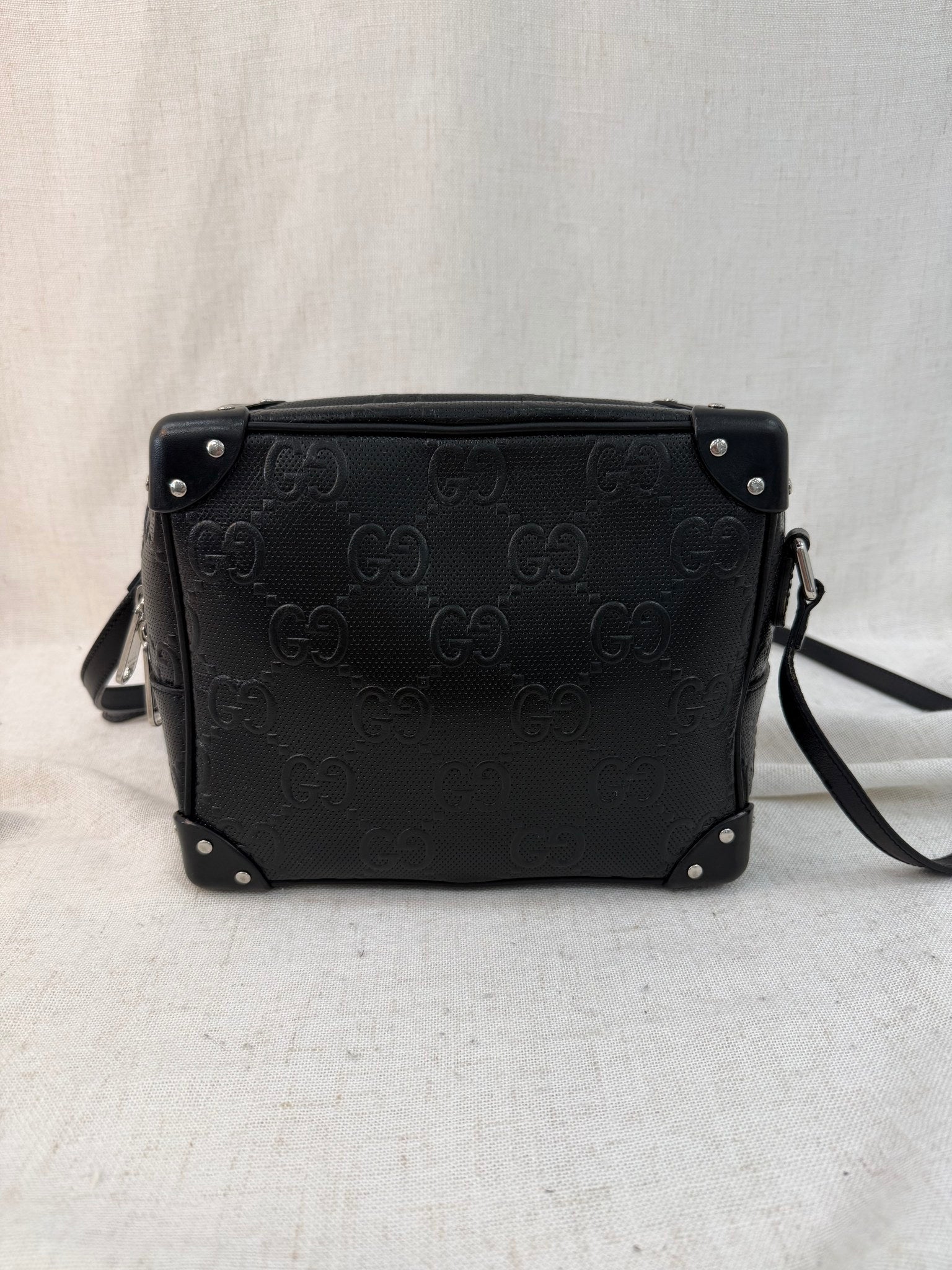 Gucci Black Leather GG Embossed Soft Trunk Crossbody Bag