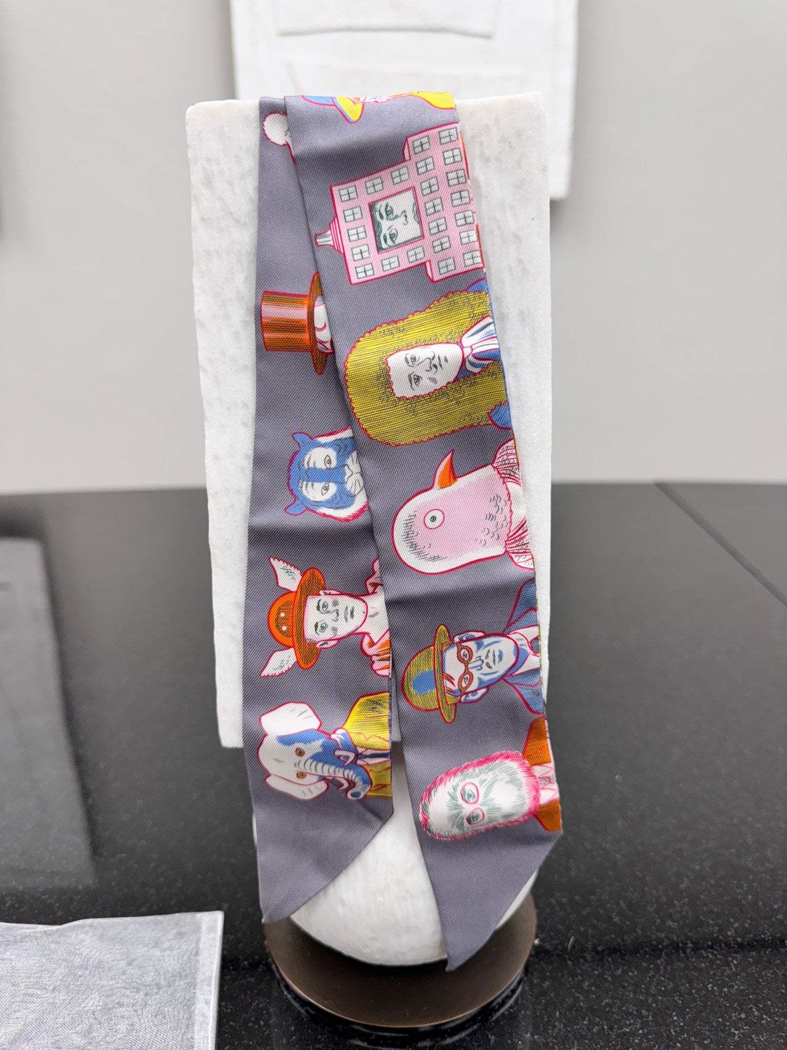 Hermes Grey Characters Silk Twilly