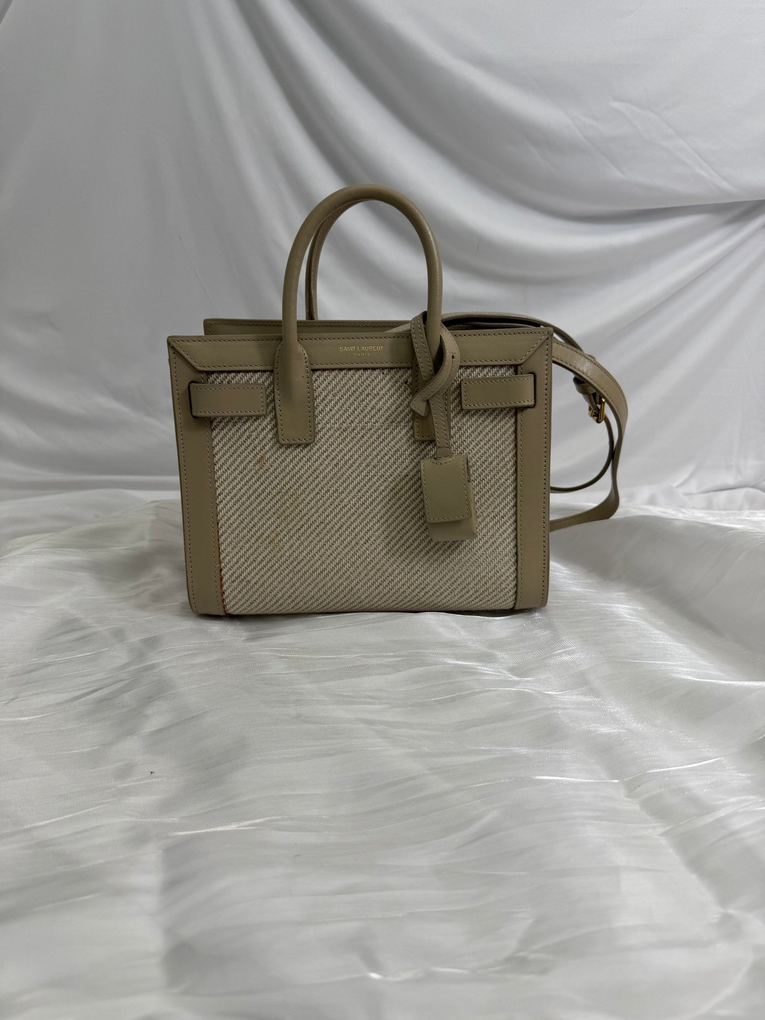 Saint Laurent YSL Beige Canvas x Leather Sac De Jour 2Way Bag
