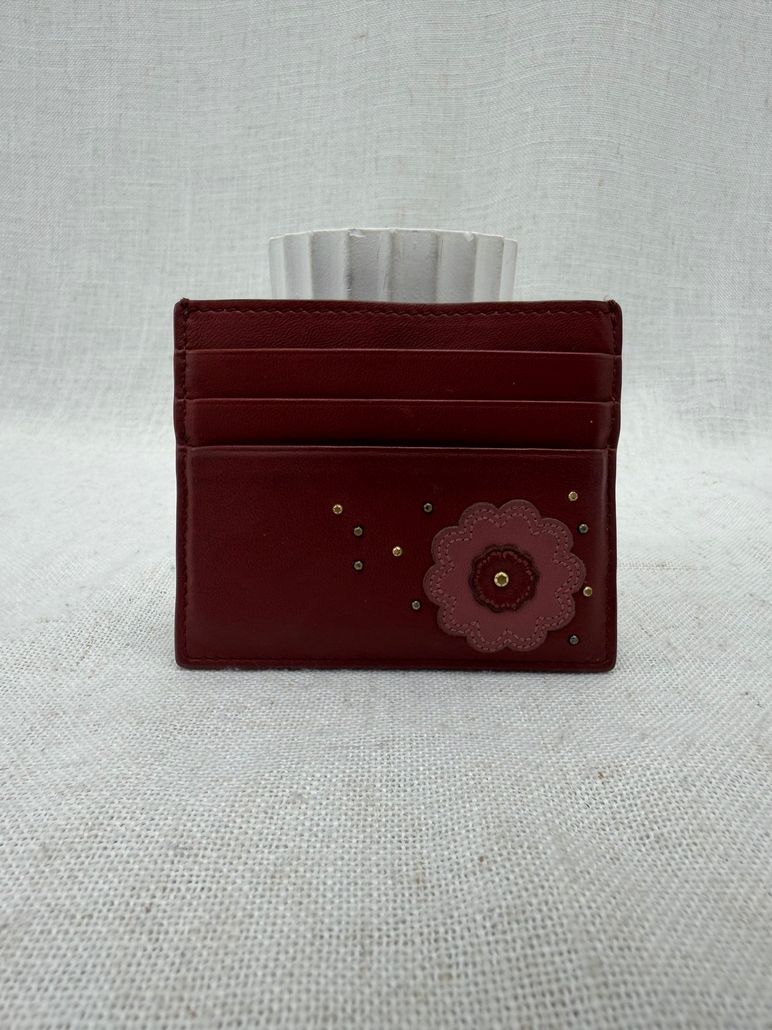 Bottega Veneta Brick Red Leather Flower Card Case