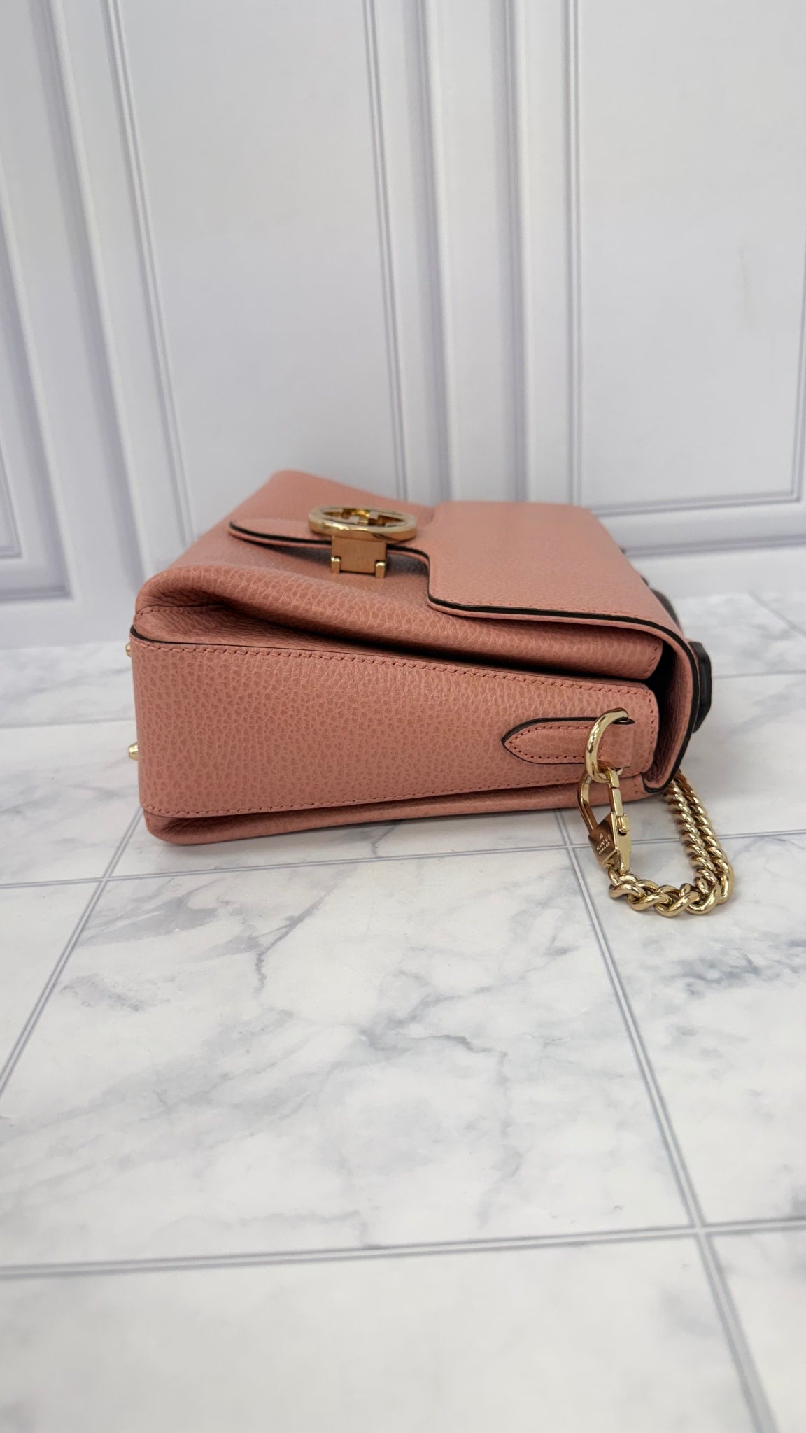 LIKE NEW - Gucci Dusty Pink Grained Leather Interlocking G Crossbody Bag