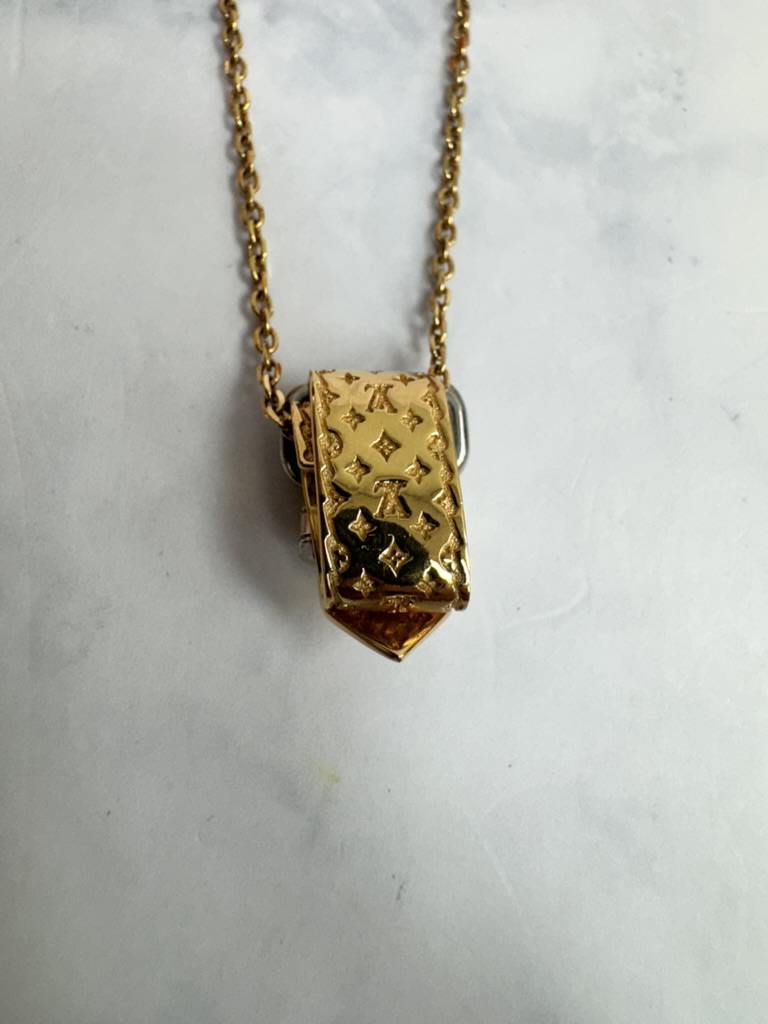 Louis Vuitton Gold Tone Nanogram Buckle Pendant Necklace