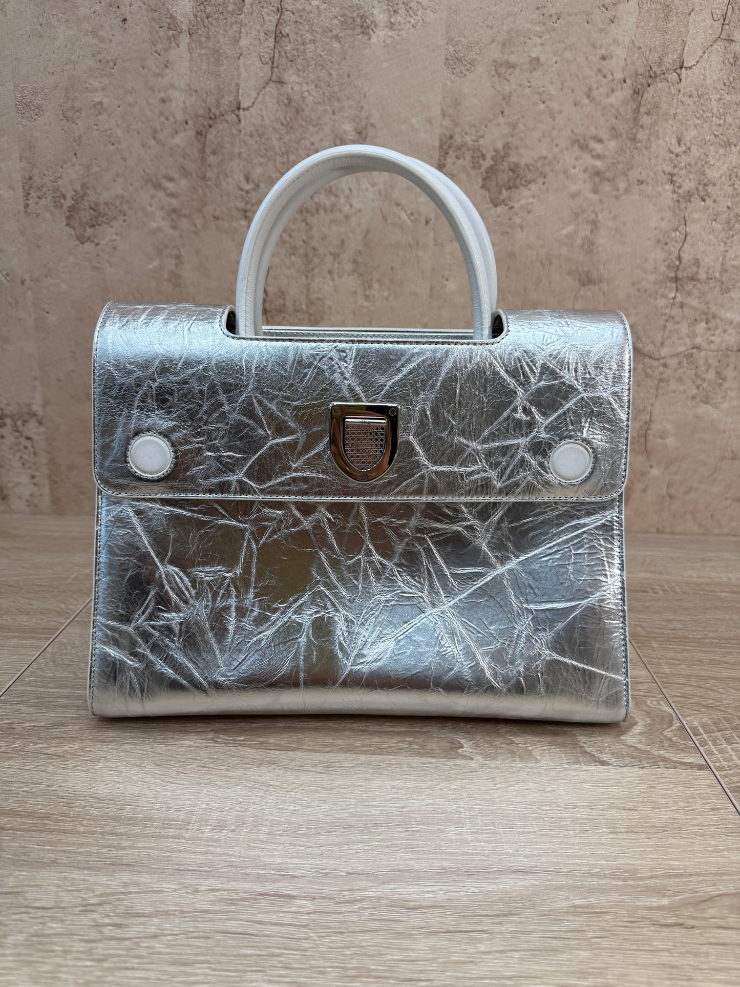 Christian Dior Metallic Silver Medium Diorever Handle Bag
