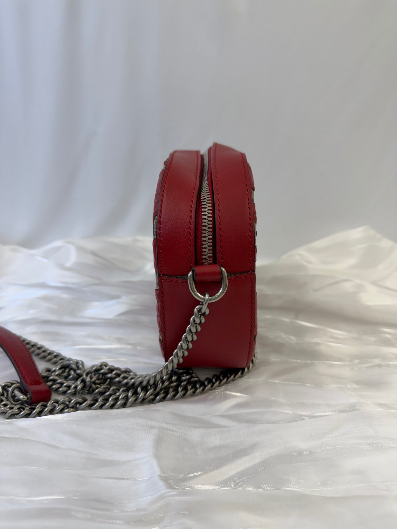 Gucci Red And GG Print Arabesque Chain Crossbody Bag