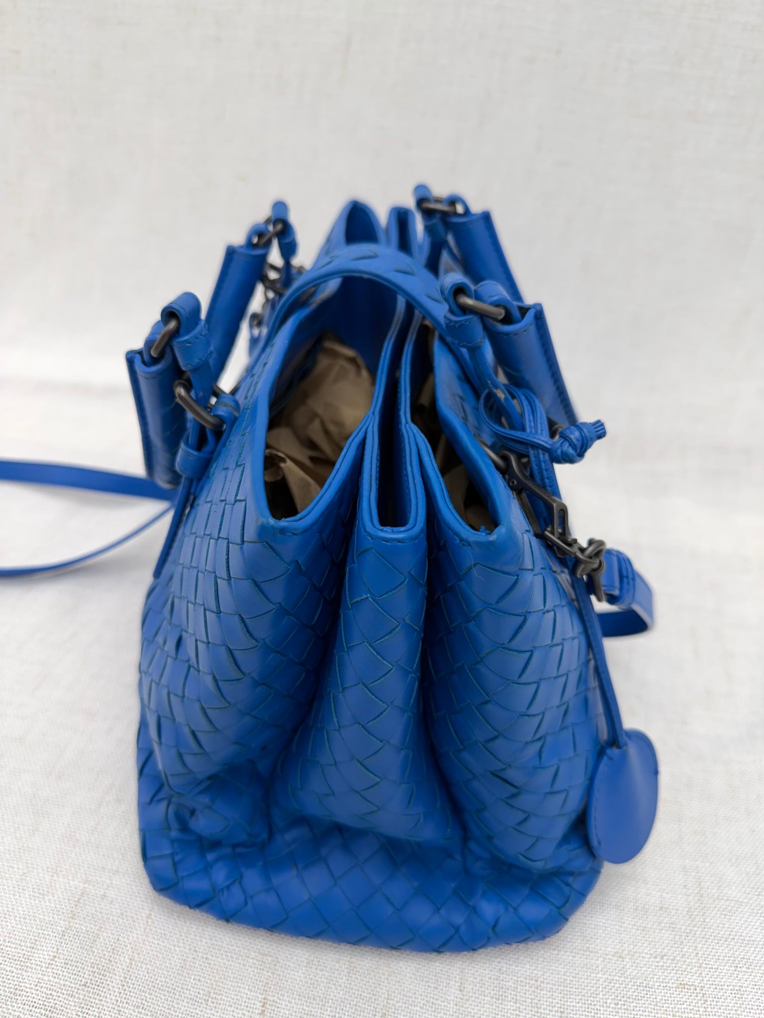 Bottega Veneta Blue Intrecciato Small Nappa Roma Satchel 2Way Bag