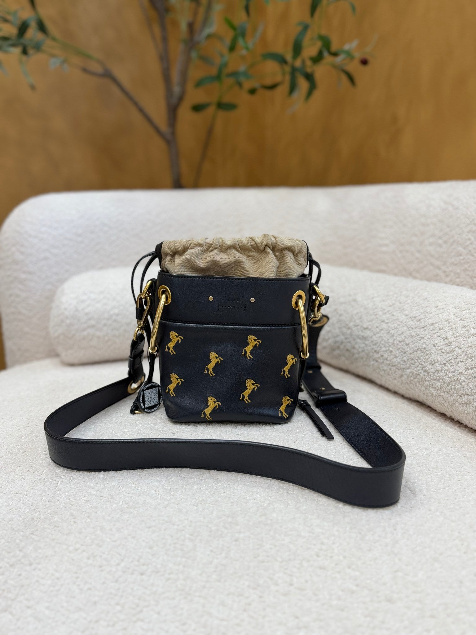 Chloe Navy Leather Mini Roy Bucket Bag