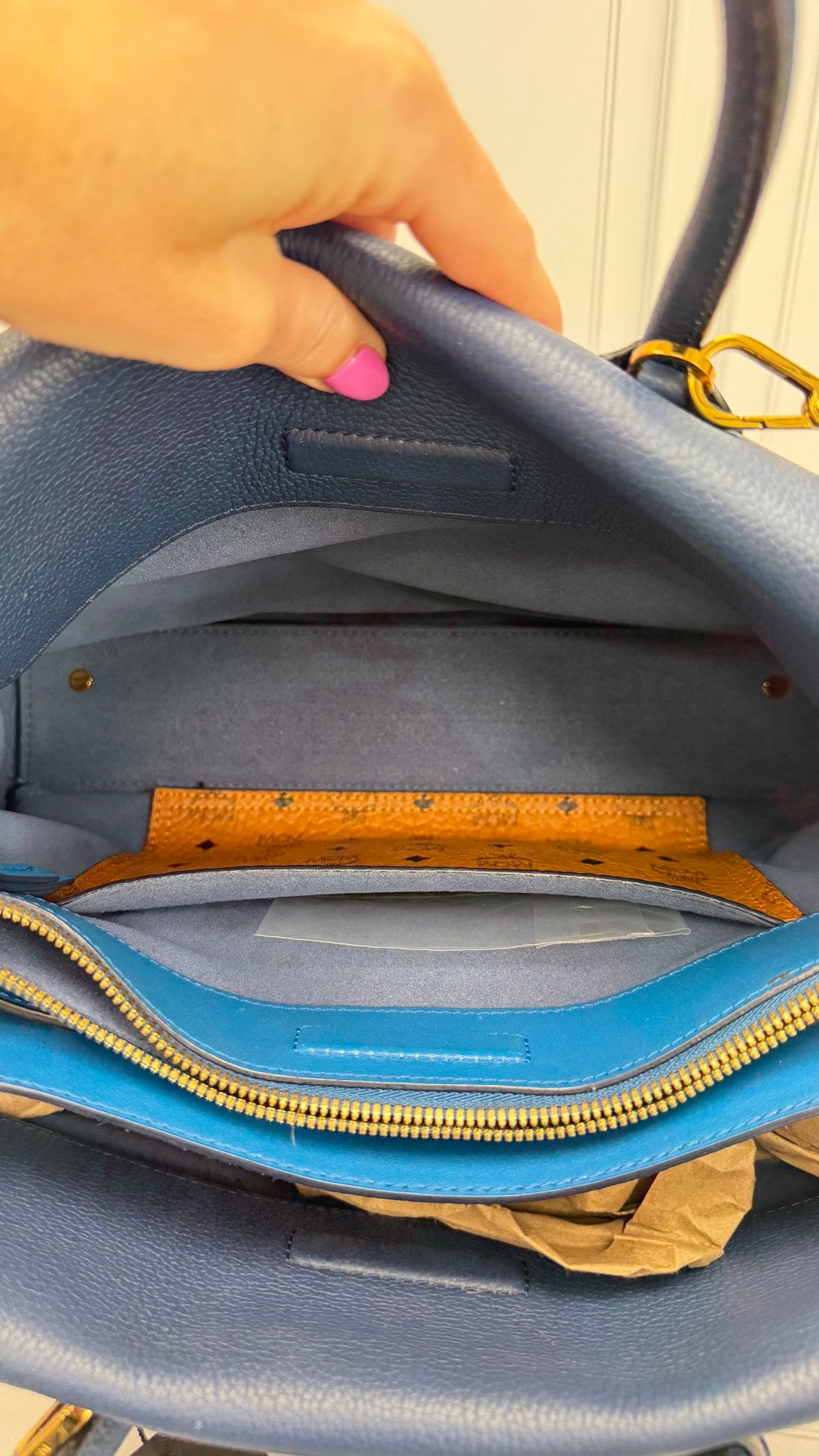 MCM Blue Leather Medium Milla 2Way Bag