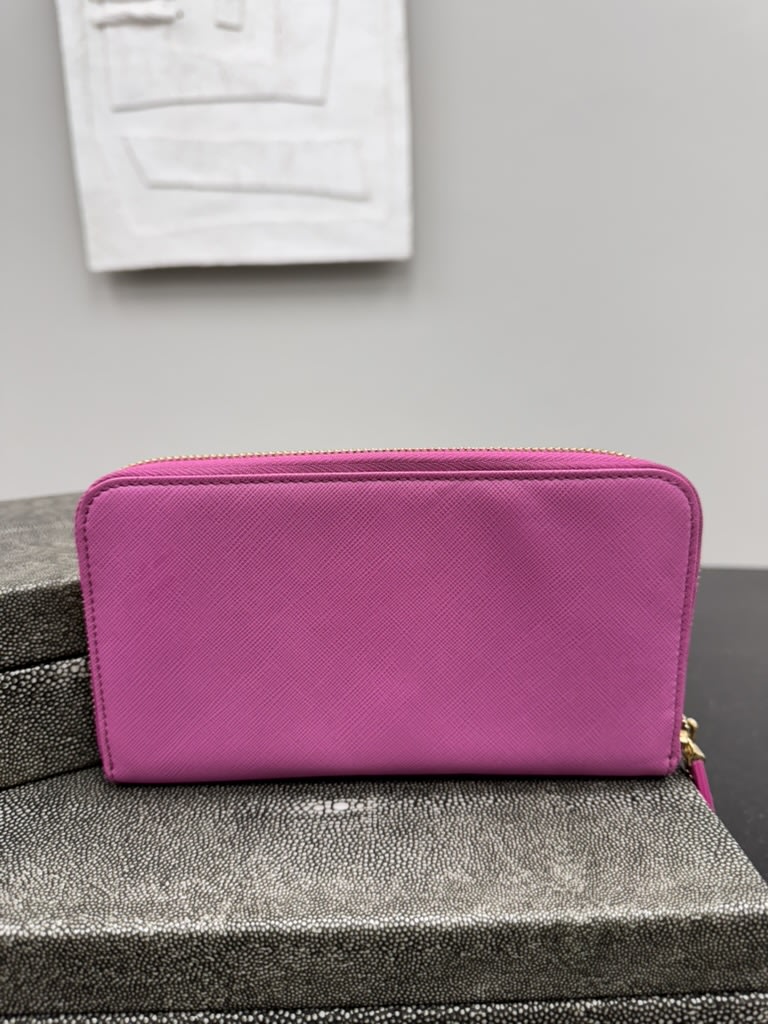 Salvatore Ferragamo Pink Saffiano Leather Long Zippy Wallet