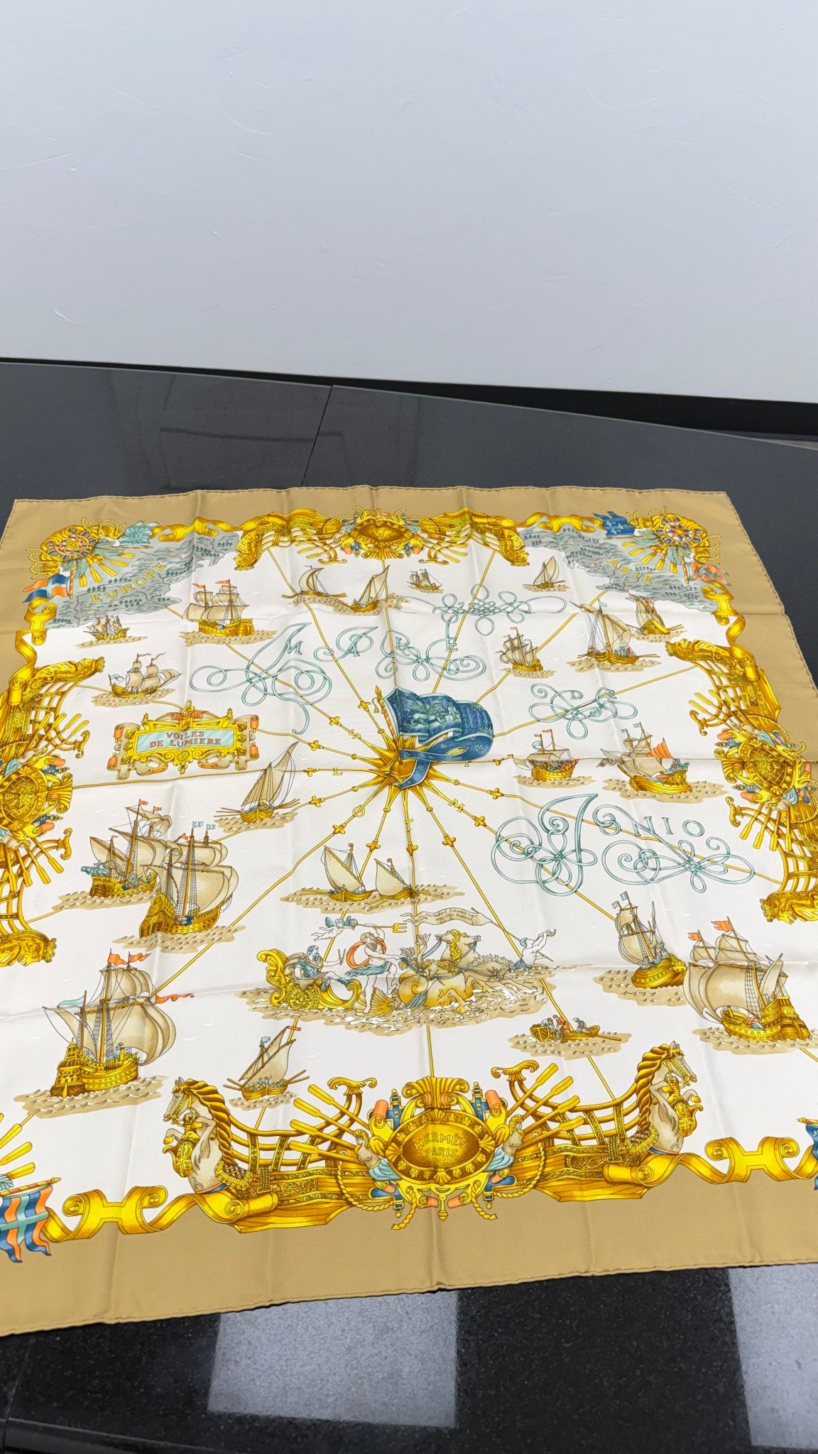 Hermes Vintage Golden Voiles De Lumiere Silk Scarf