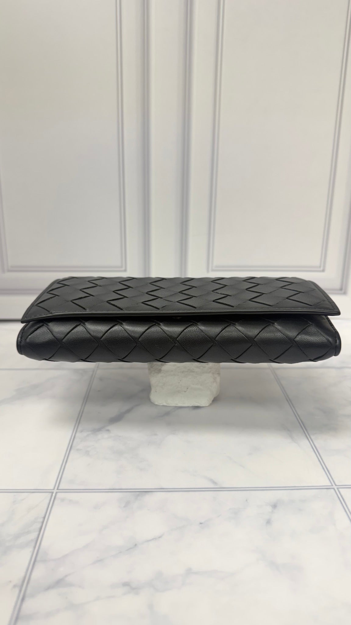 Bottega Veneta Black Intrecciato Nappa Lambskin Flap Wallet