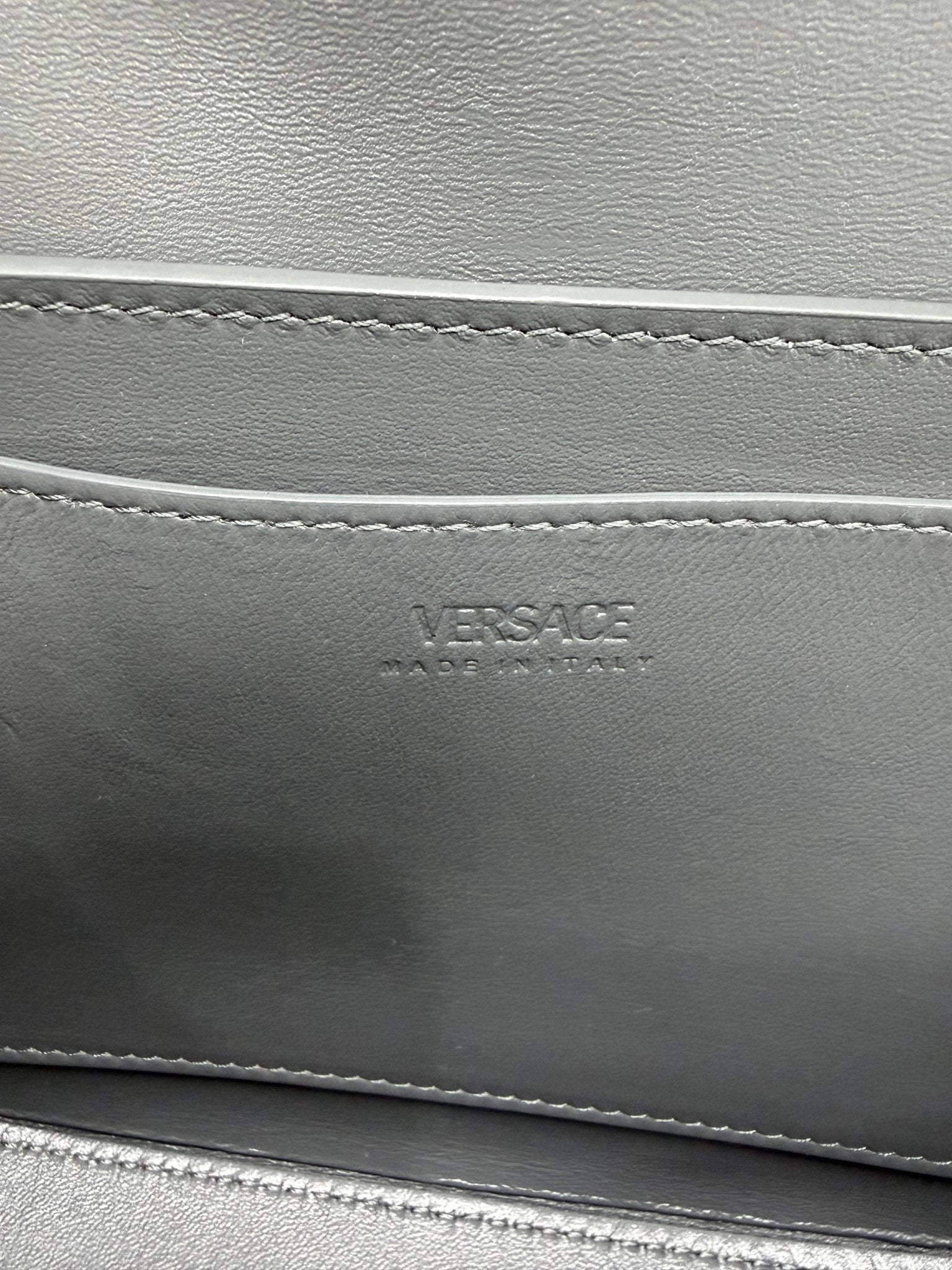 LIKE NEW- Versace Grey Calfskin Medium Greca Goddess Shoulder Bag