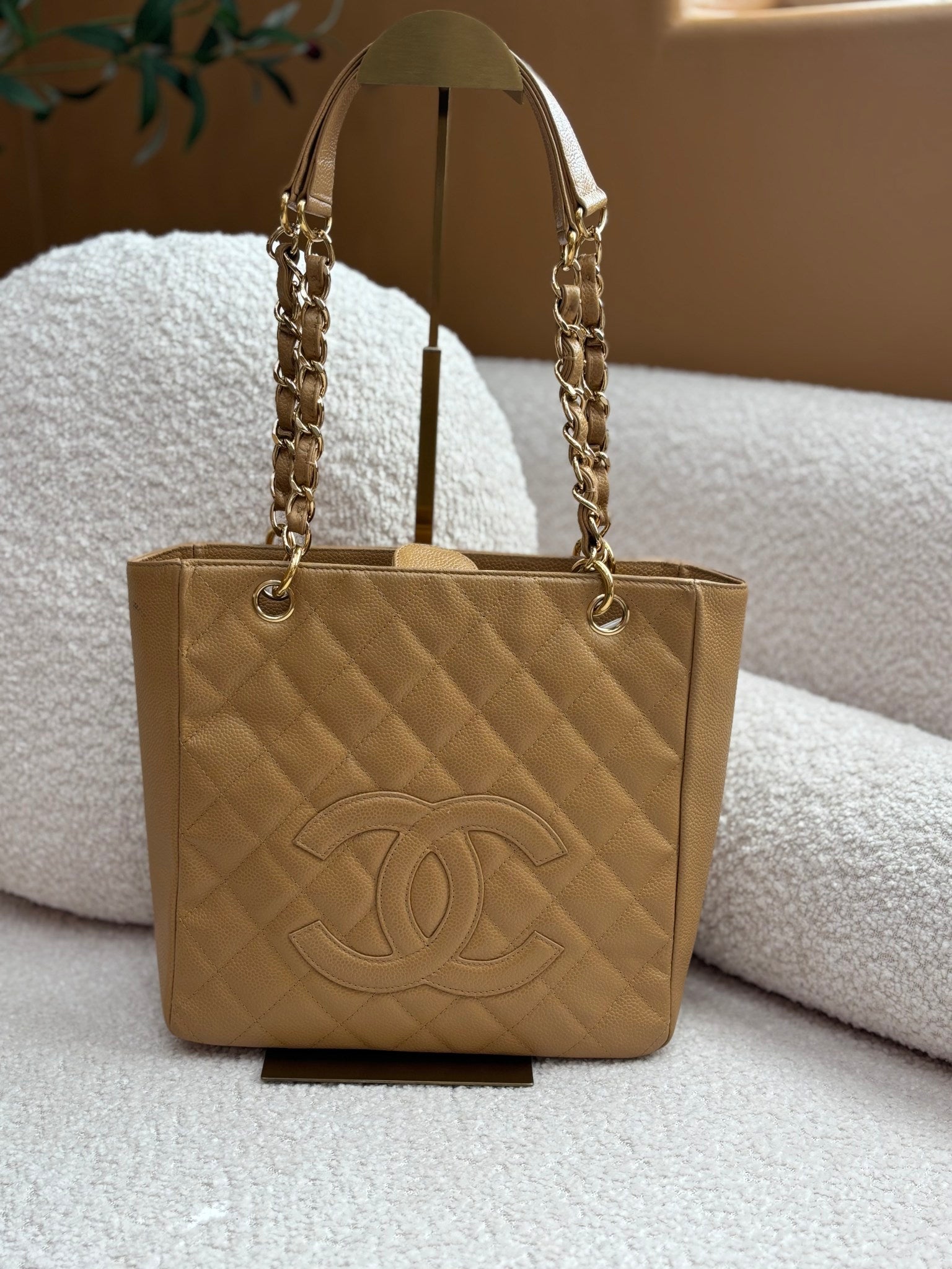 Chanel Tan Caviar Quilted Petit Shopping Tote