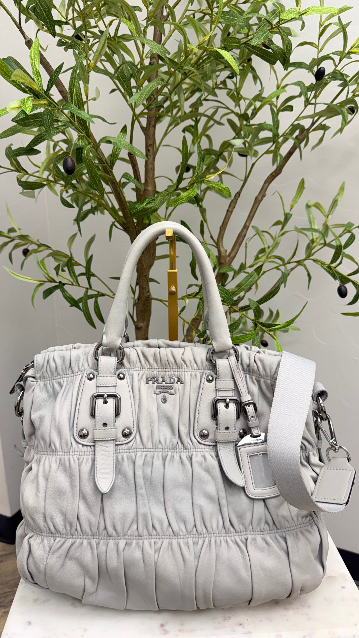 Prada Grey Nappa Leather Gaufre Bag