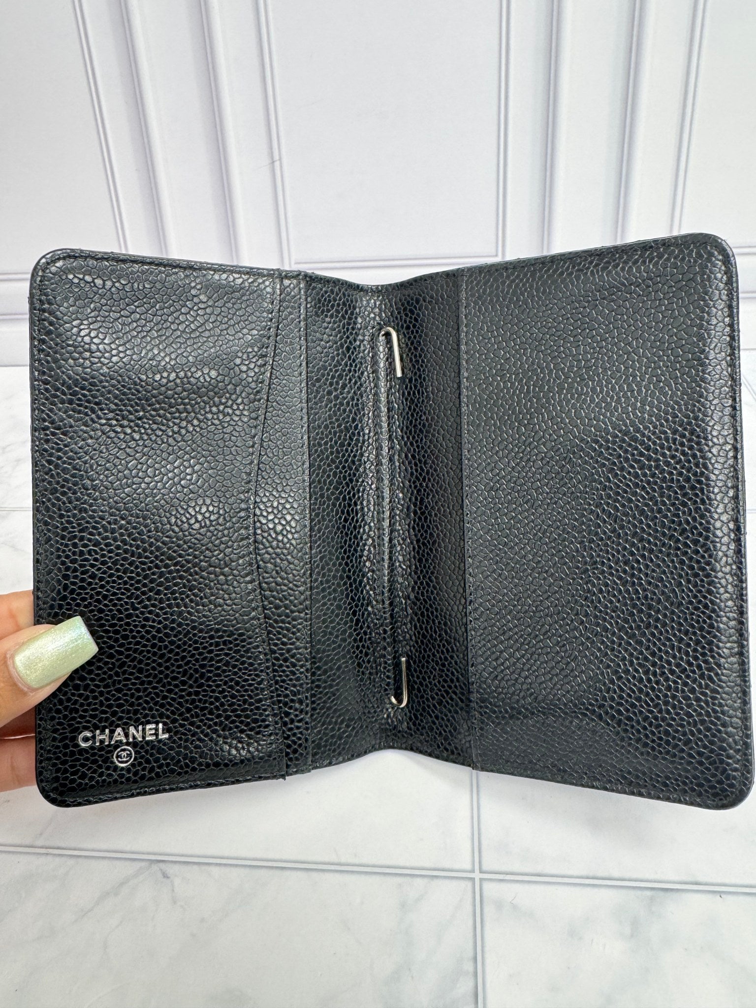 Chanel Black Diamond Quilted Caviar Passport Holder
