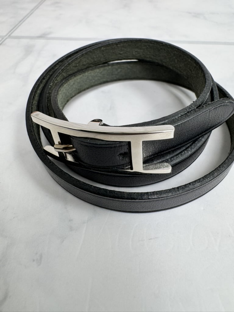 Hermes Black Leather Hapi 3 Triple Wrap Bracelet