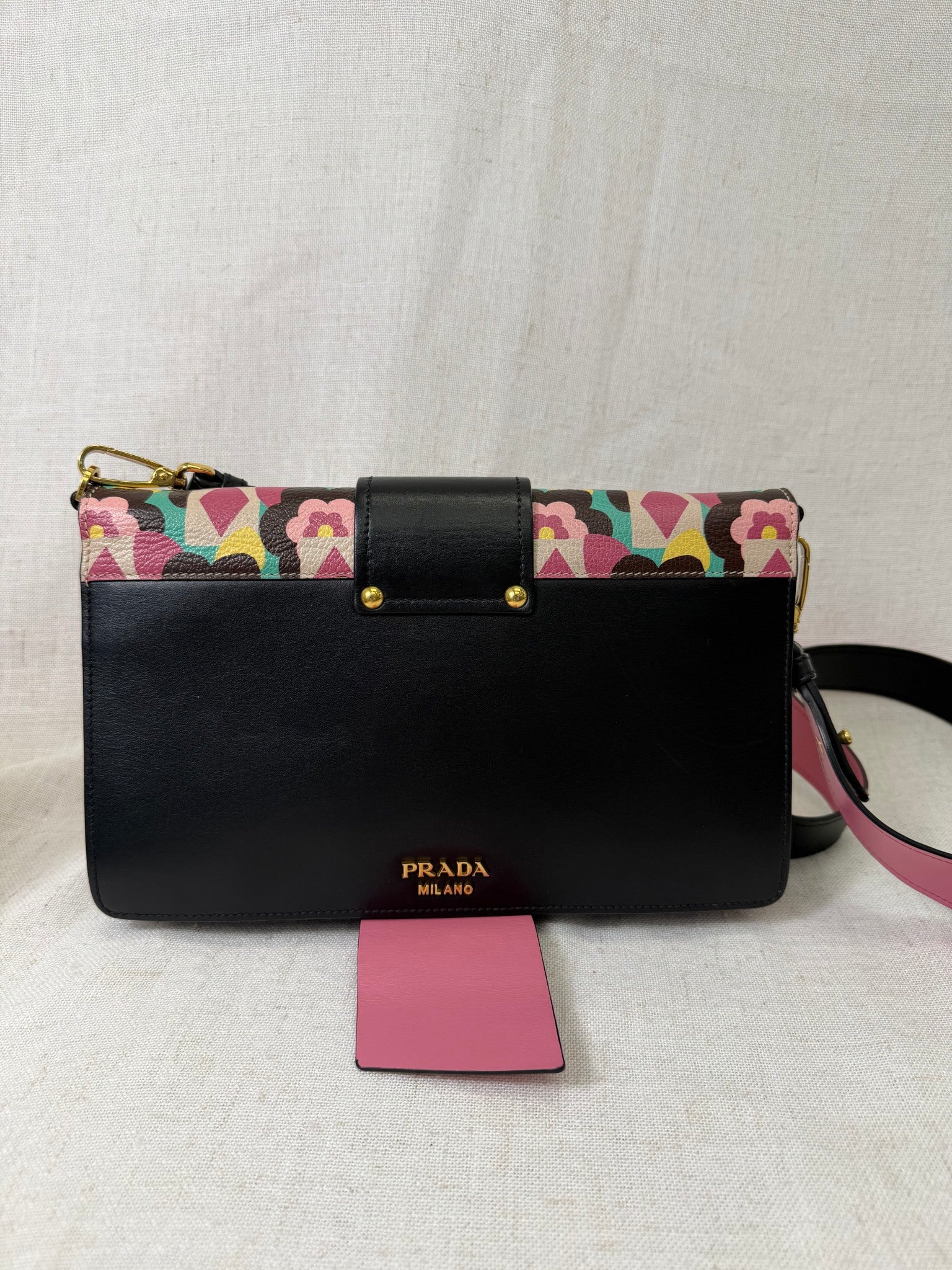 Prada Pink Floral Leather Plex Ribbon Shoulder Bag