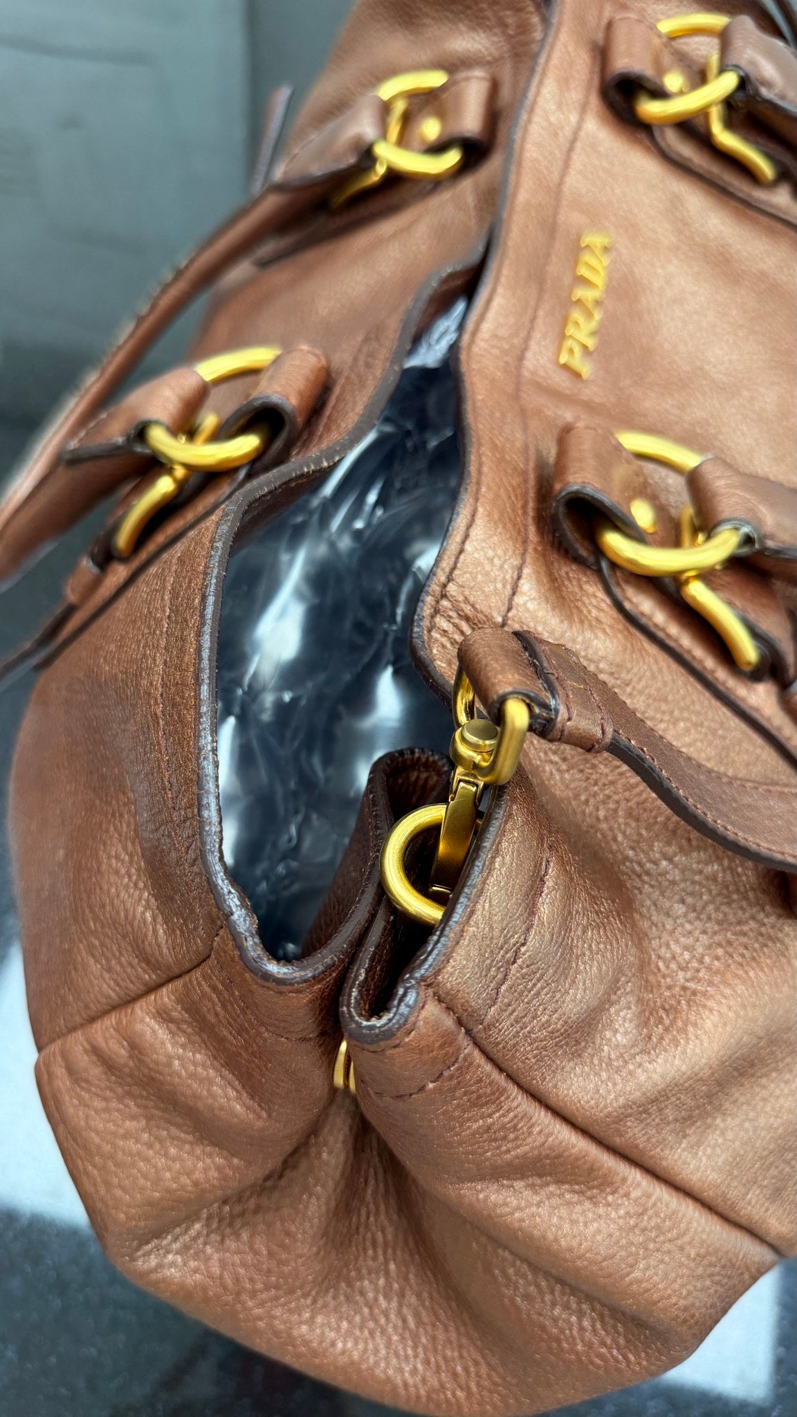 Prada Bronze Leather Jumbo 2way Tote