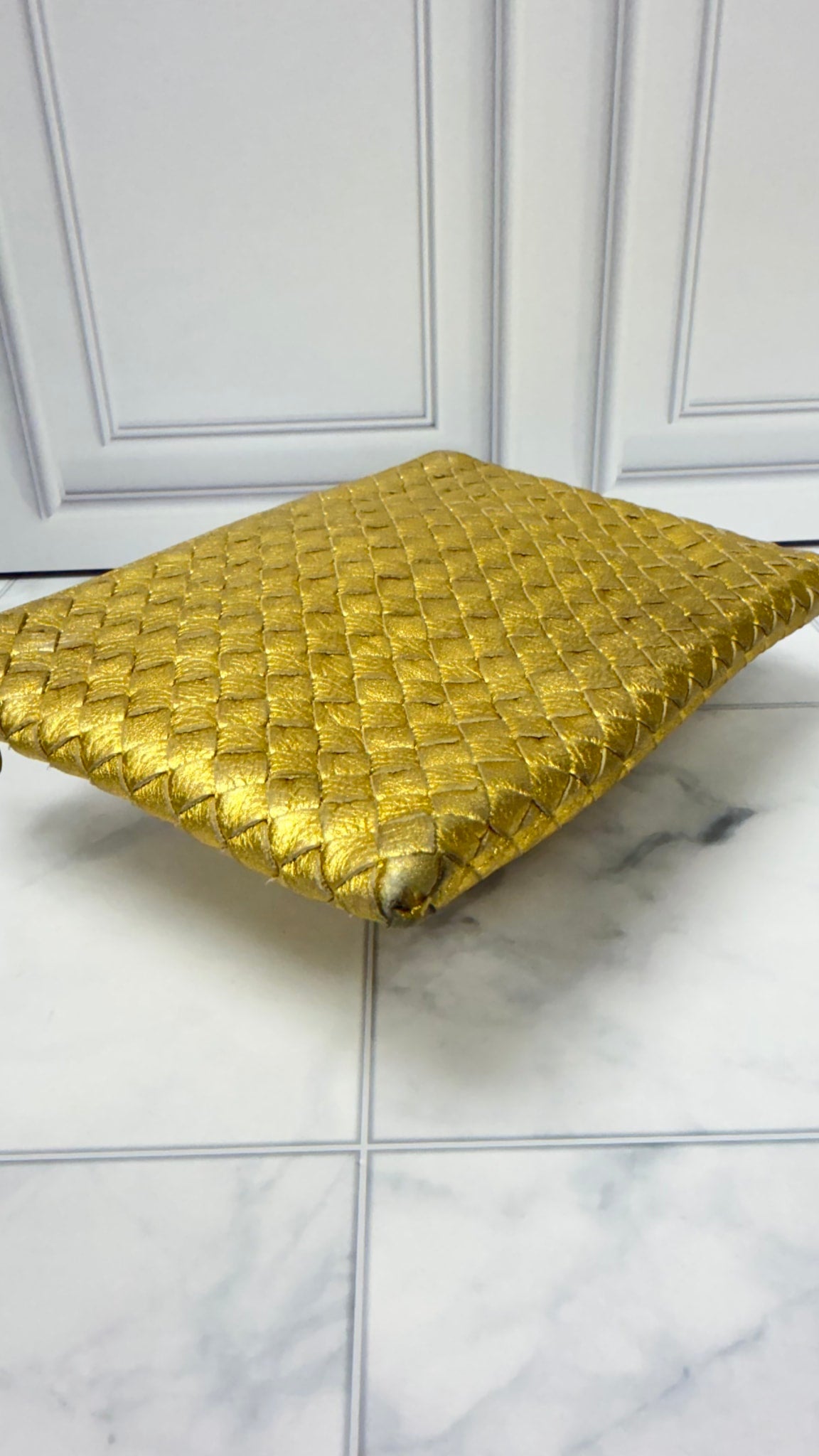Bottega Veneta Gold Intrecciato Leather Clutch