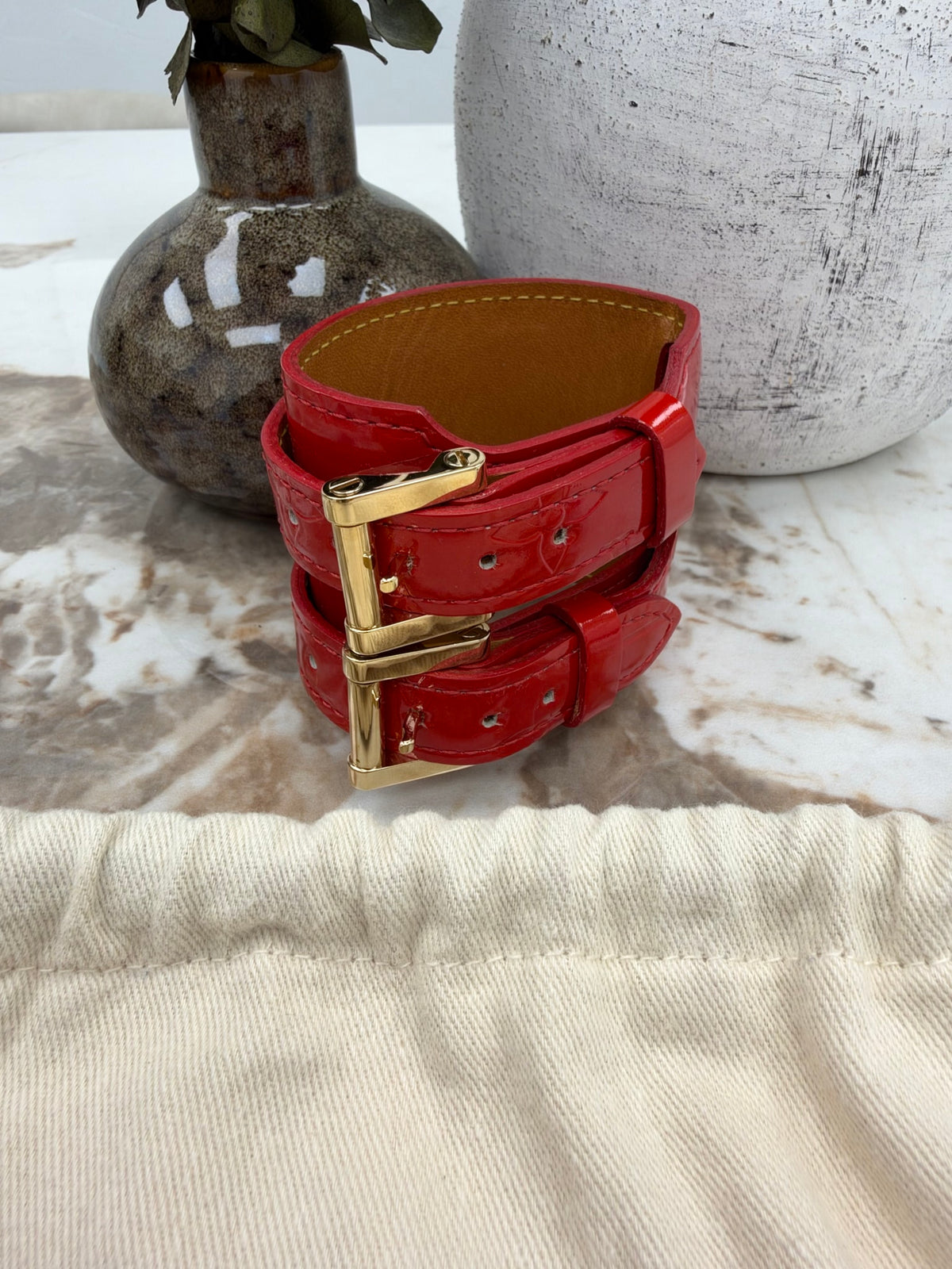LIKE NEW - Louis Vuitton Red Vernis Monogram Charlton Bracelet