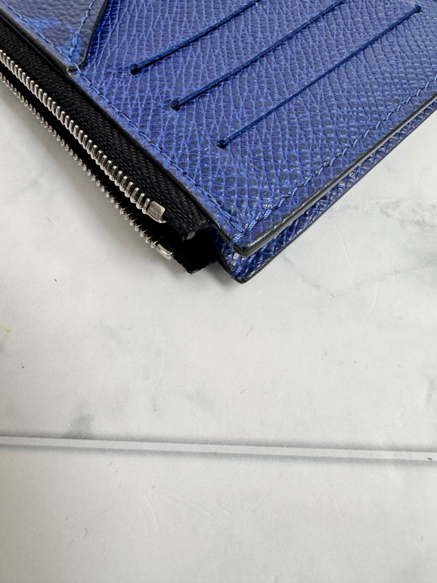 Louis Vuitton Blue Taiga Monogram Leather Card & Coin Case Wallet