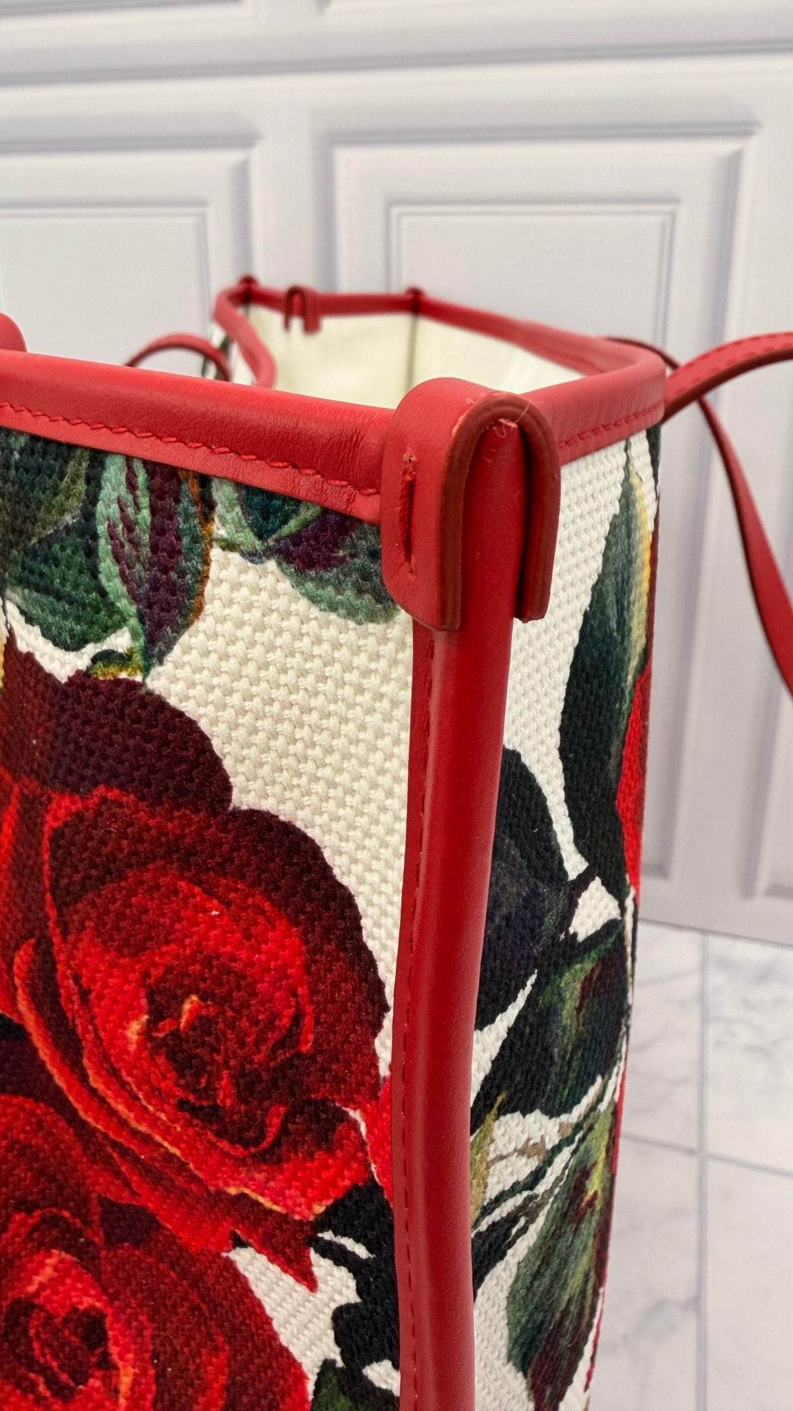 Dolce & Gabbana Red Floral Large Sicily Shopper Tote Bag
