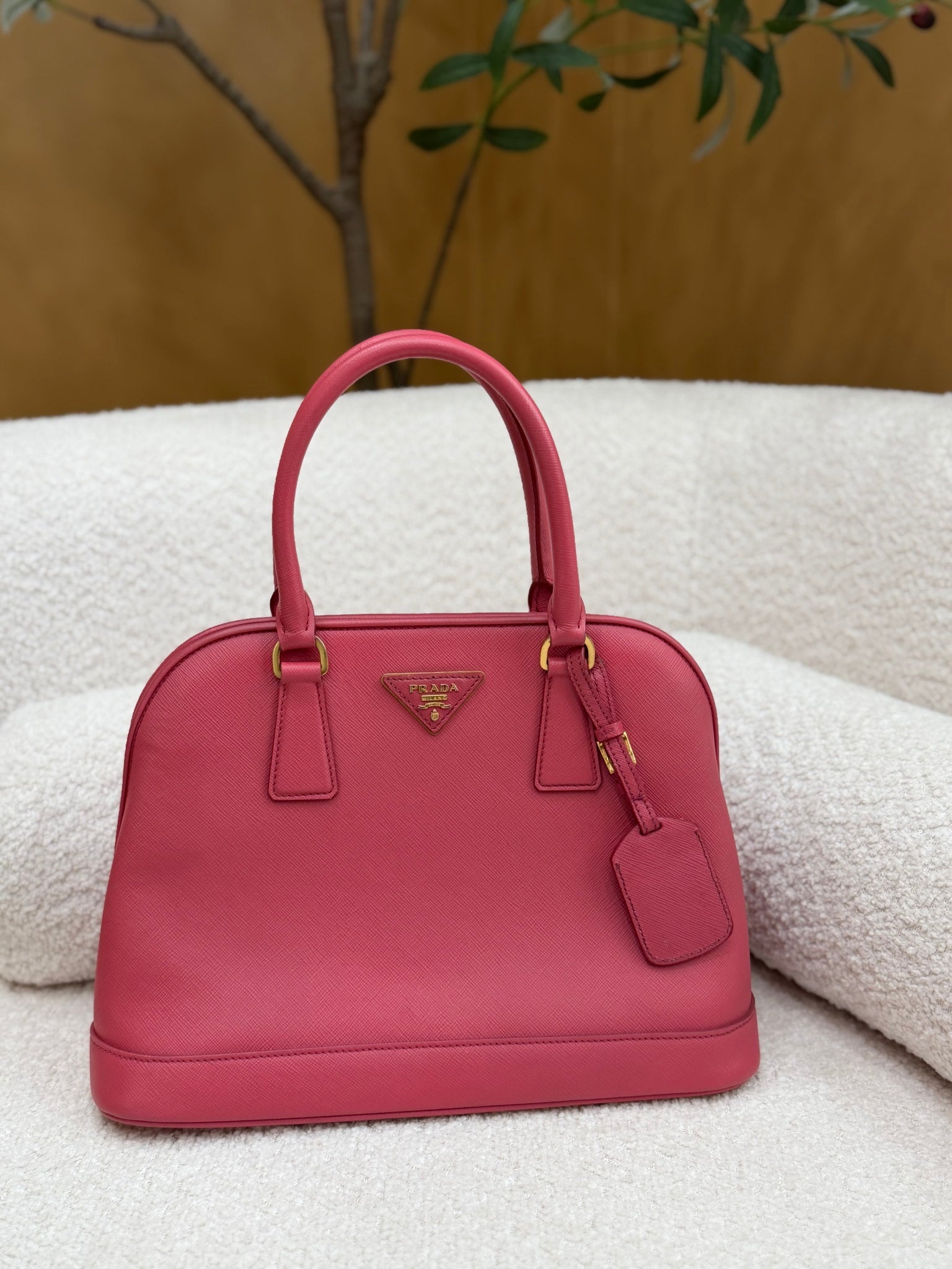 Prada Pink Saffiano Leather Dome Bag