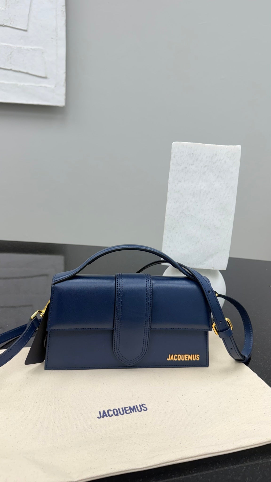 BRAND NEW - Jacquemus Navy Blue Leather Le Grand Bambino Handbag 2Way Handbag