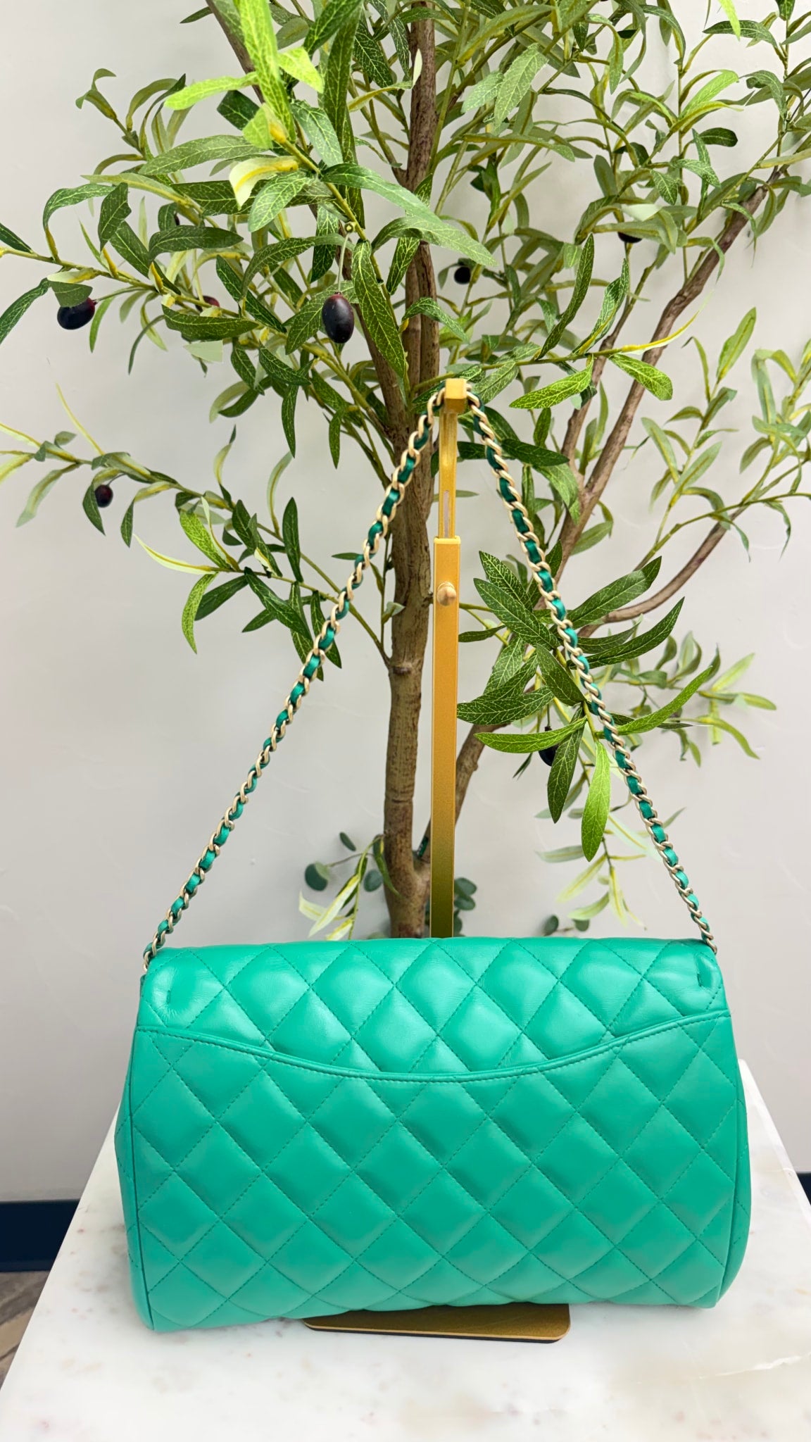 LIKE NEW - Chanel Green Quilted Lambskin Leather Flap Bag