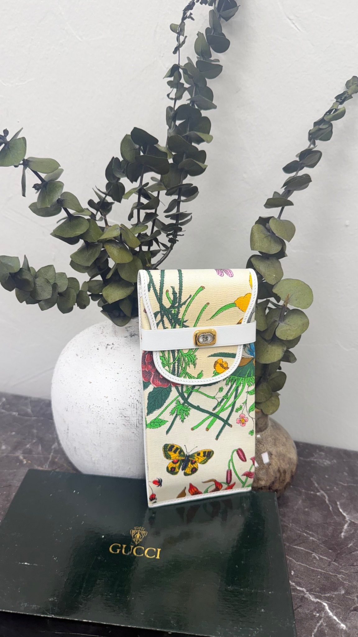 Gucci Vintage White Canvas Floral Phone Holder