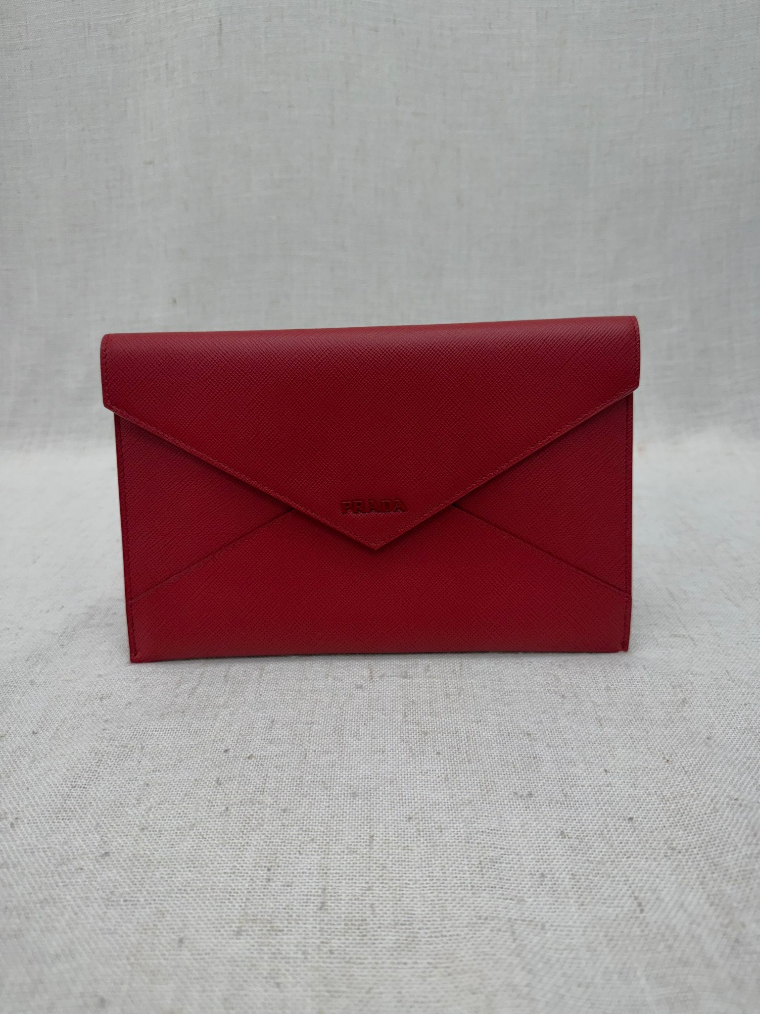 Prada Red Saffiano Leather Envelope Pouch