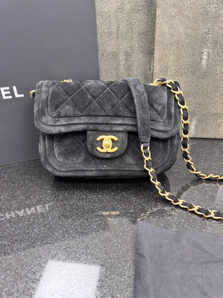 Chanel Black Diamond Quilted Velvet Mini Flap Bag