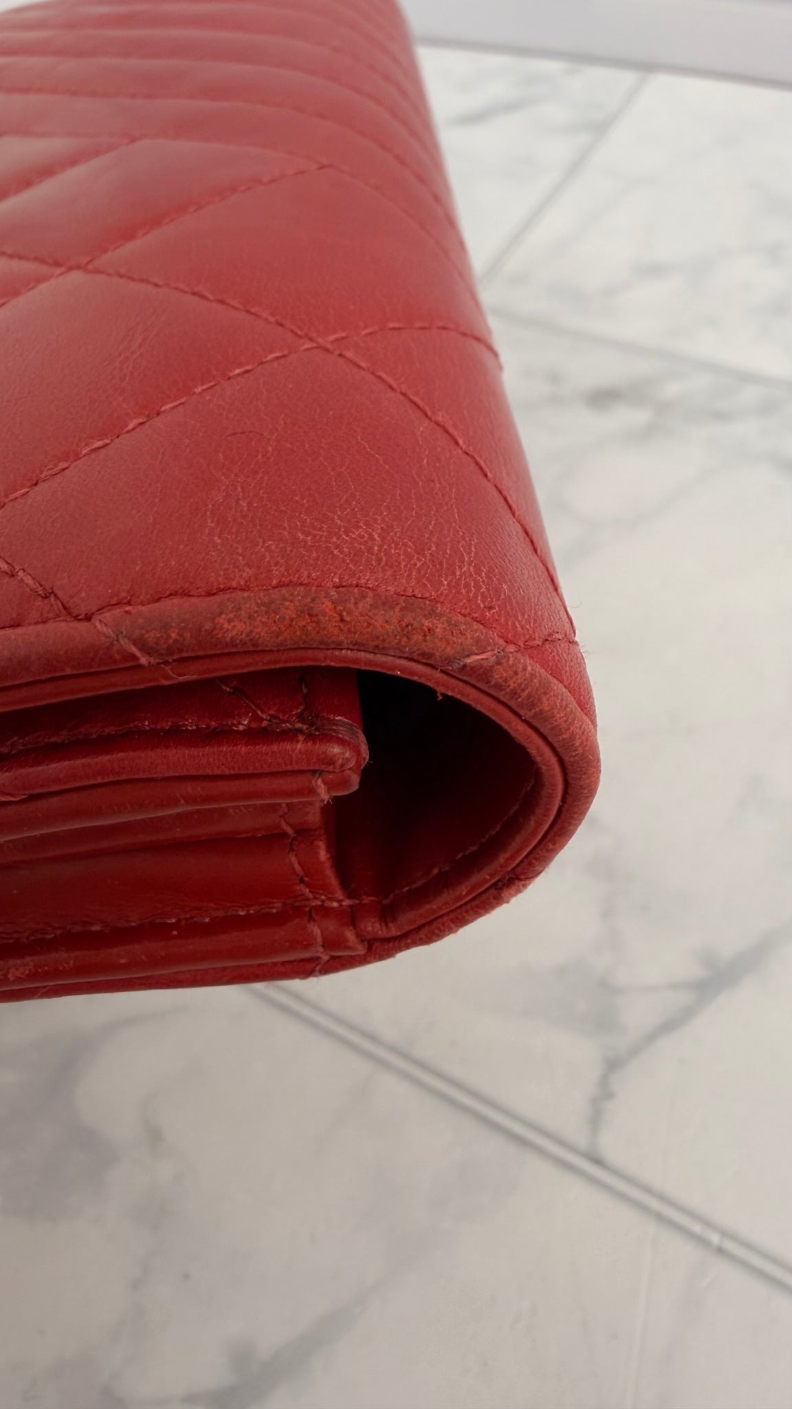 Chanel Red Quilted Lambskin Leather Coco Boy Wallet