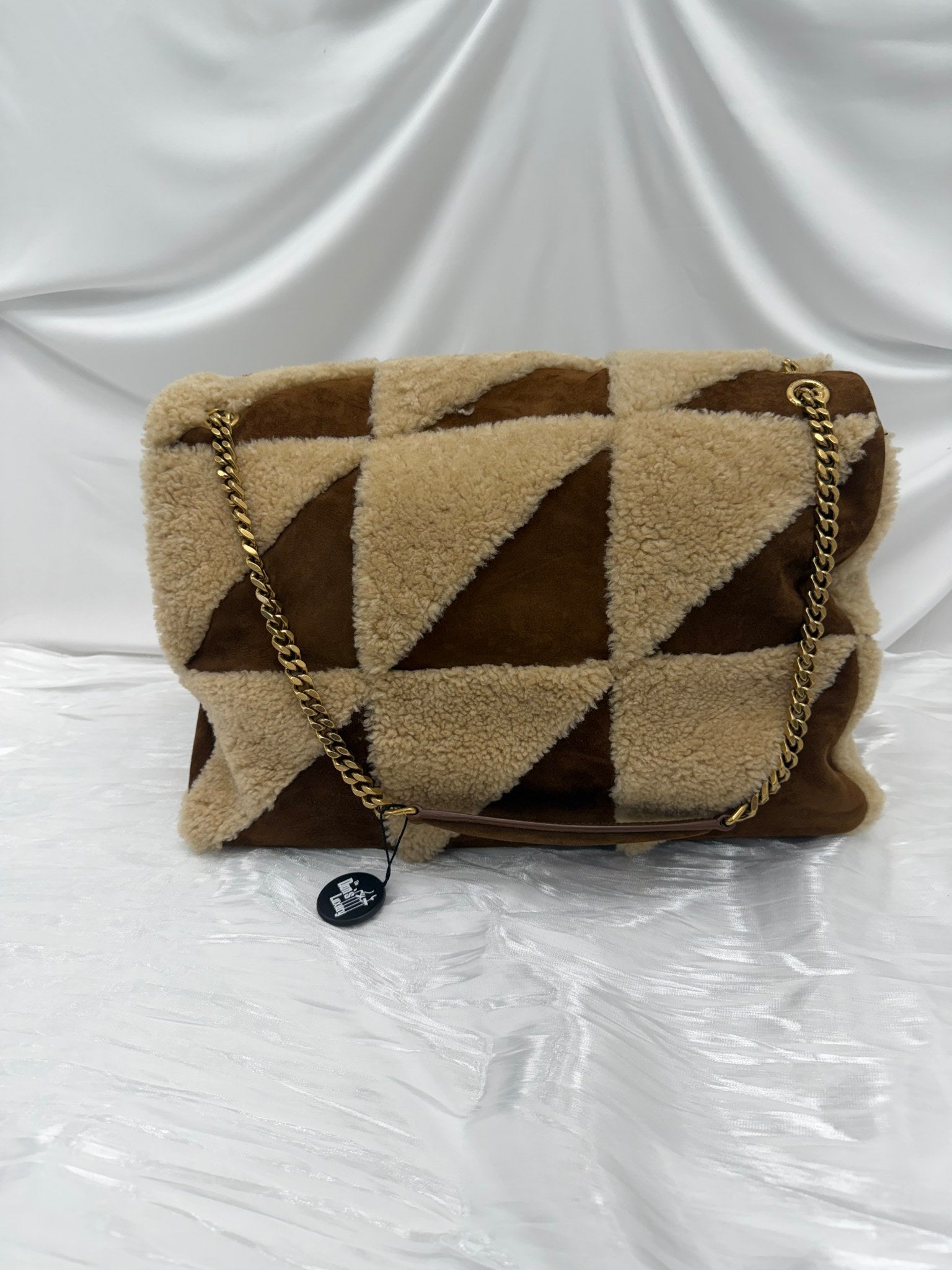 LIKE NEW- Saint Laurent YSL Brown Suede & Shearling Medium Jamie Patchwork Shoulder Bag