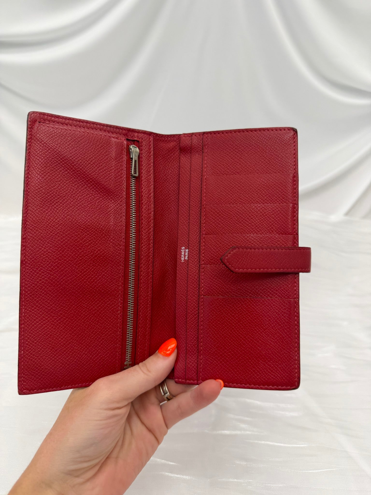 Hermes Red Leather Bearn Wallet