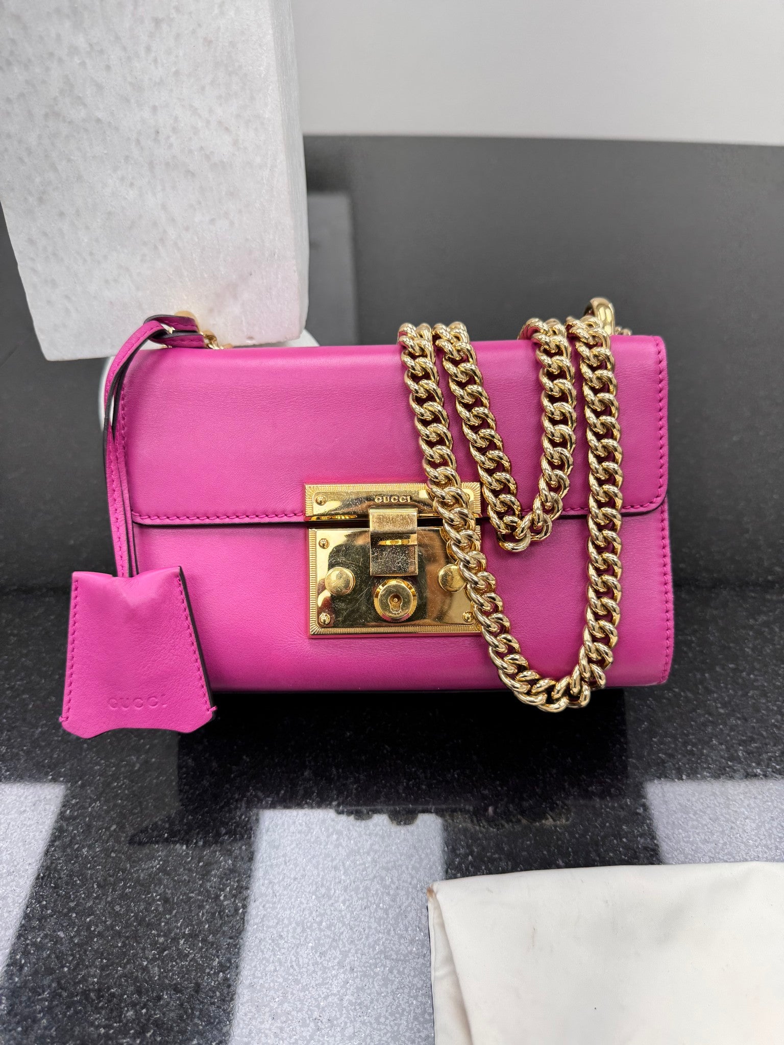 Gucci Fuchsia Leather Padlock Chain Shoulder Bag