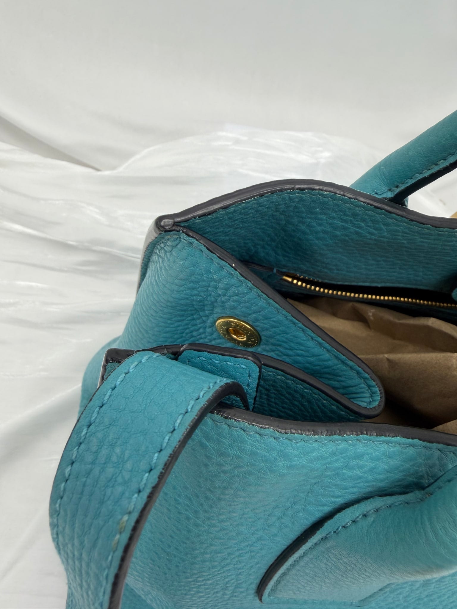 Prada Teal Pebbled Leather Daino 2Way Tote