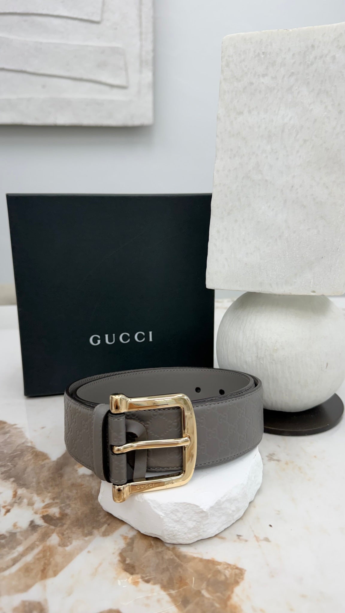 Gucci Grey Microchipped Guccissima Leather Belt Size 75