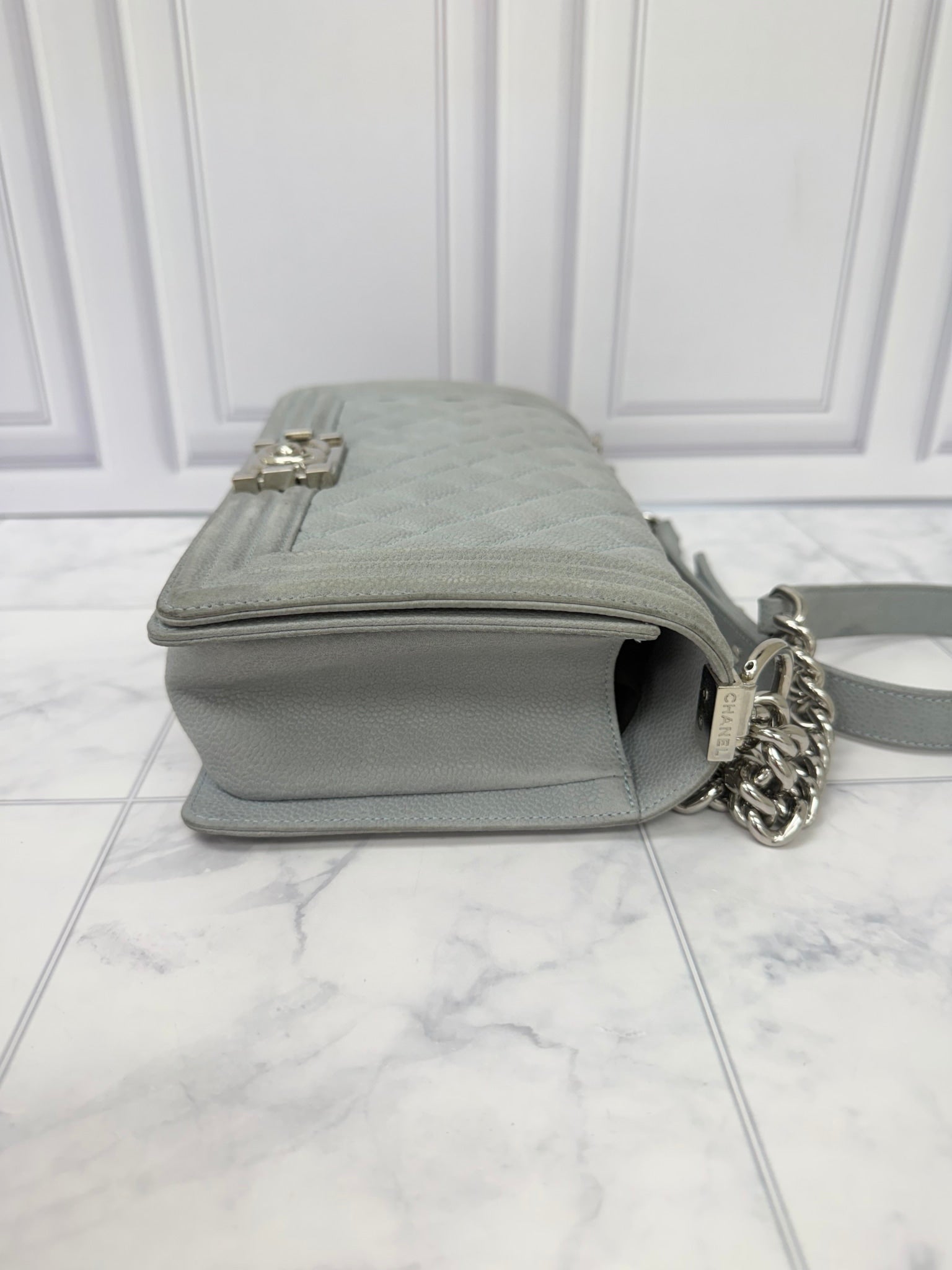 Chanel Matt Grey Caviar Leather Medium Boy Bag