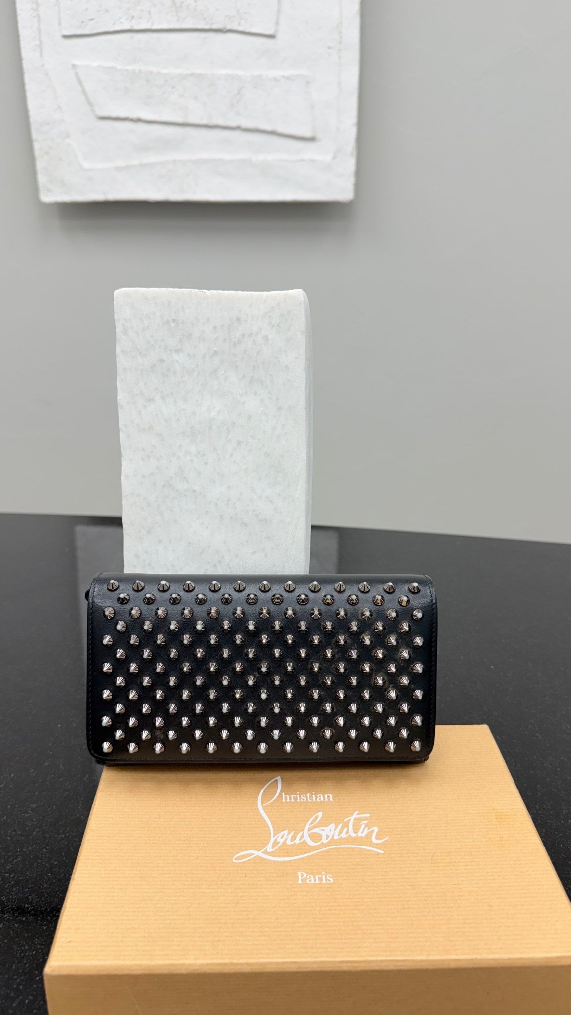 Christian Louboutin Black Leather Studded Wristlet