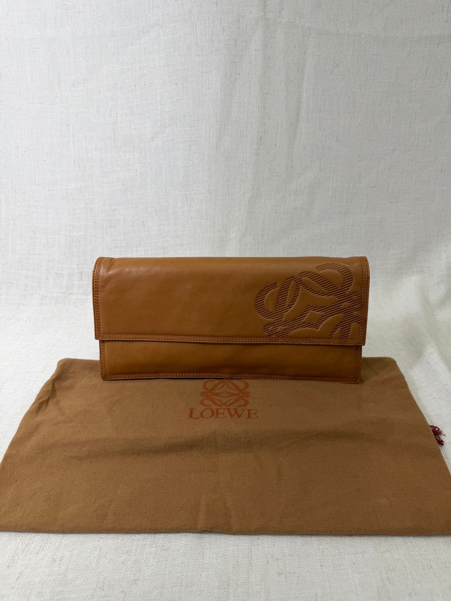 Loewe Tan Vintage Anagram Leather Tan Clutch