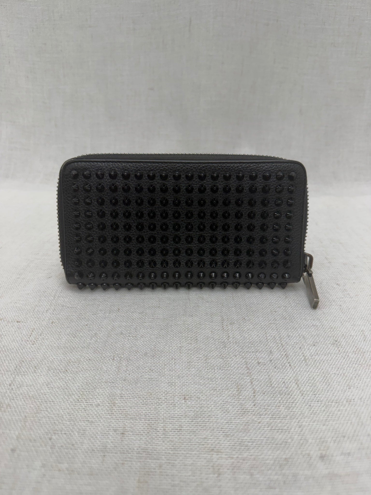 Christian Louboutin Black Leather Spiked Zippy Wallet