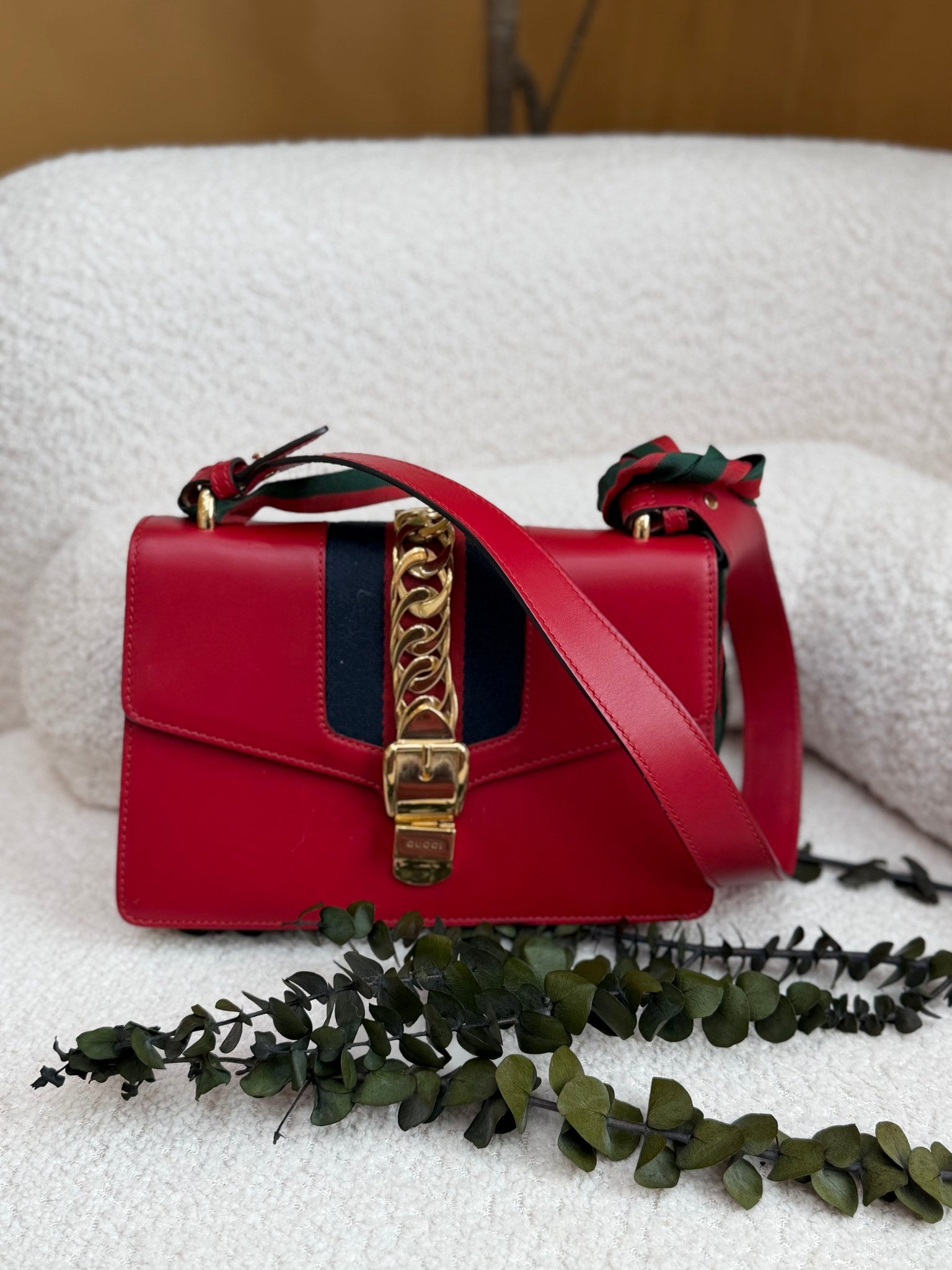 Gucci Red Calfskin Sylvie Small Shoulder Bag