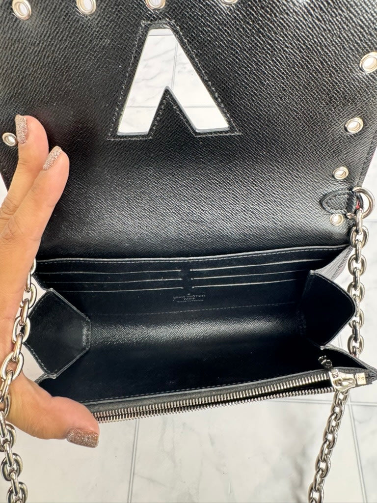 Louis Vuitton Black Epi Leather Studded Twist Wallet On A Chain