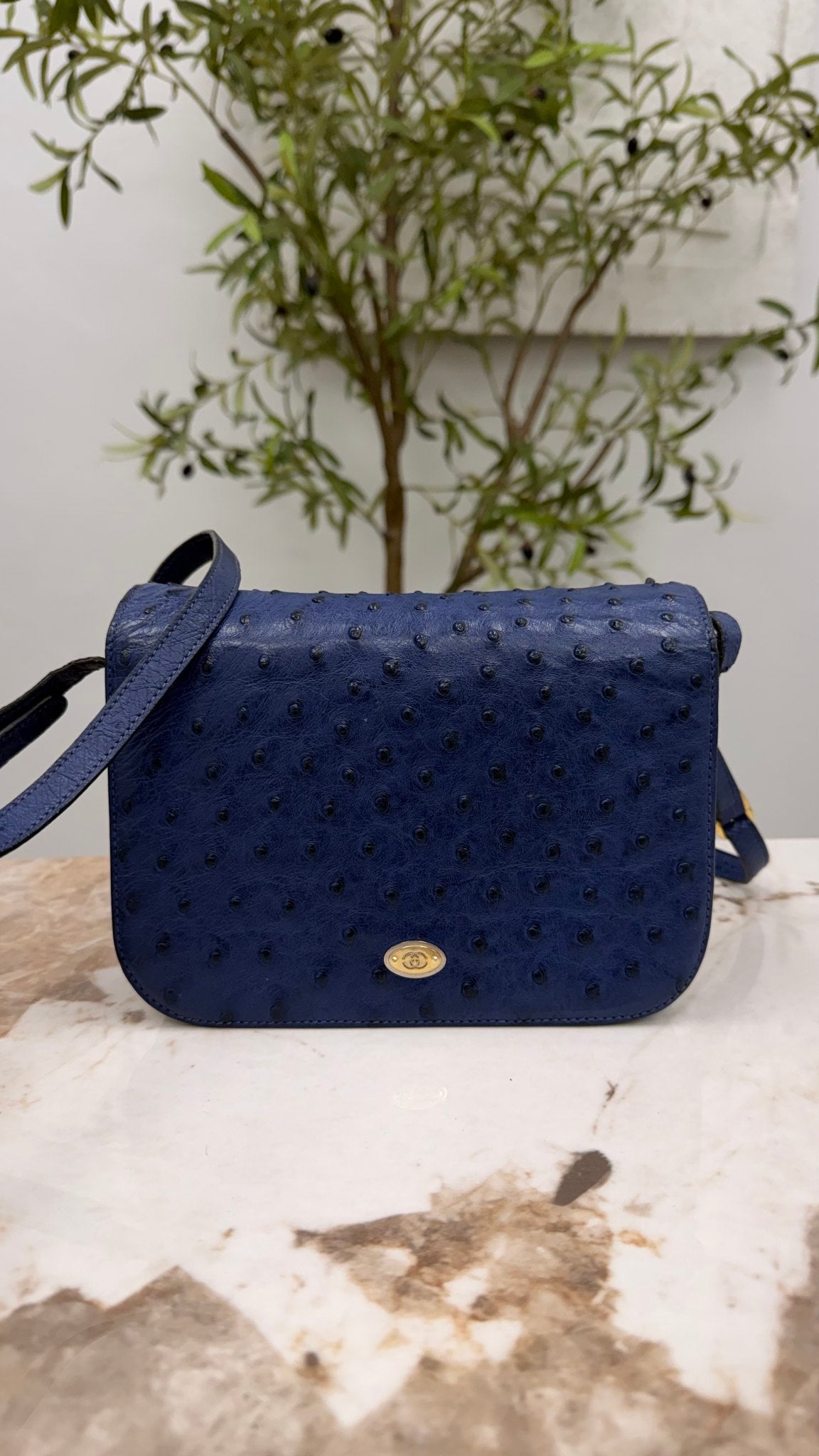 Gucci Blue Ostrich Leather Crossbody
