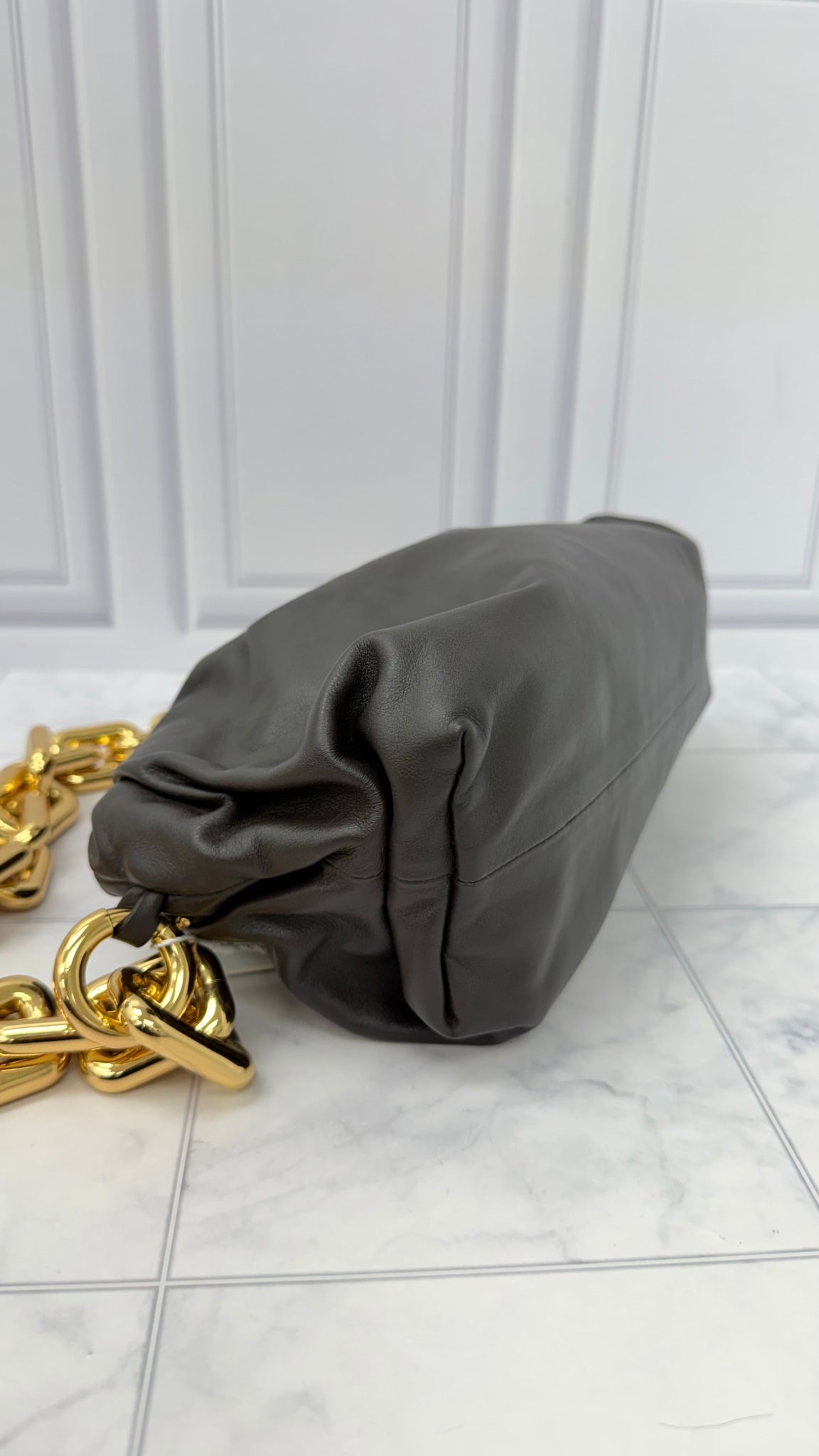 LIKE NEW - Bottega Veneta Brown Lambskin Leather The Chain Pouch Shoulder Bag