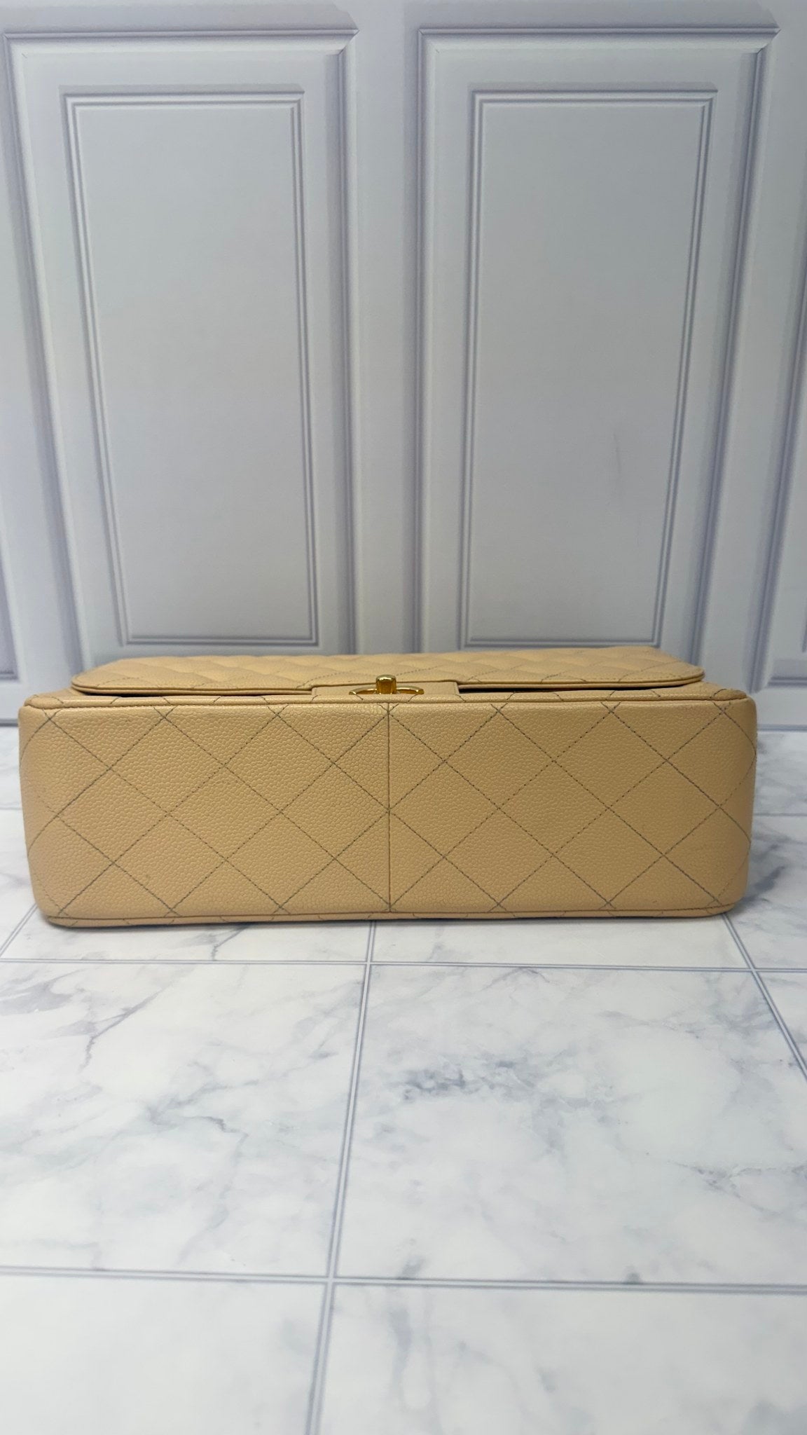 Chanel Beige Caviar Leather Large Double Flap Bag