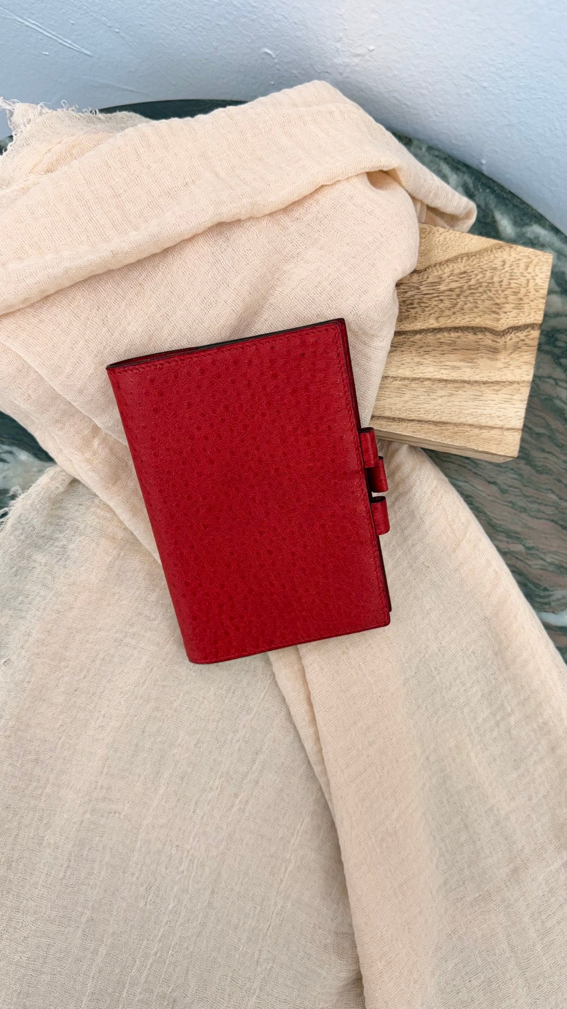 Hermes Red Ostrich Passport Agenda Cover