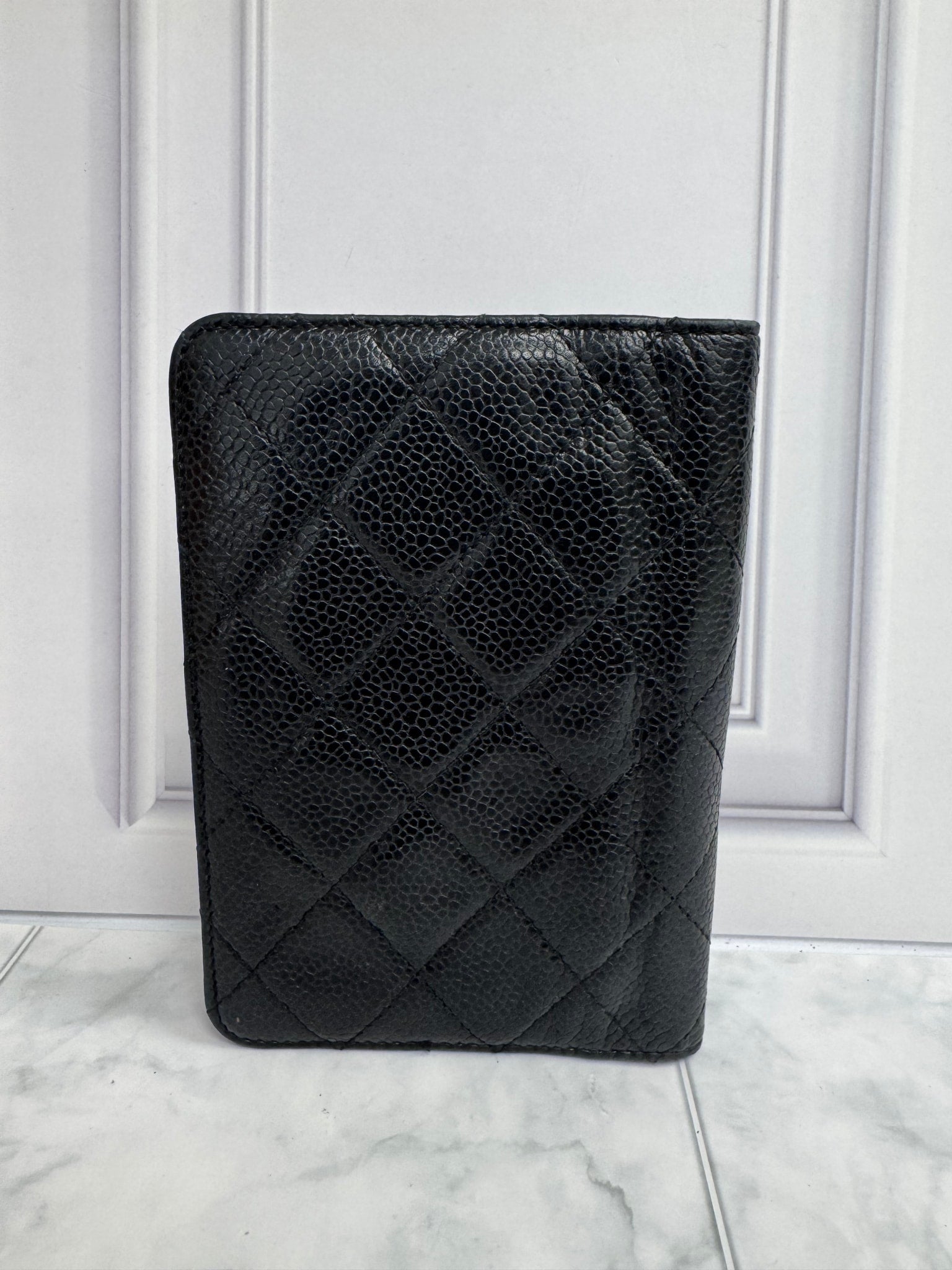 Chanel Black Diamond Quilted Caviar Passport Holder