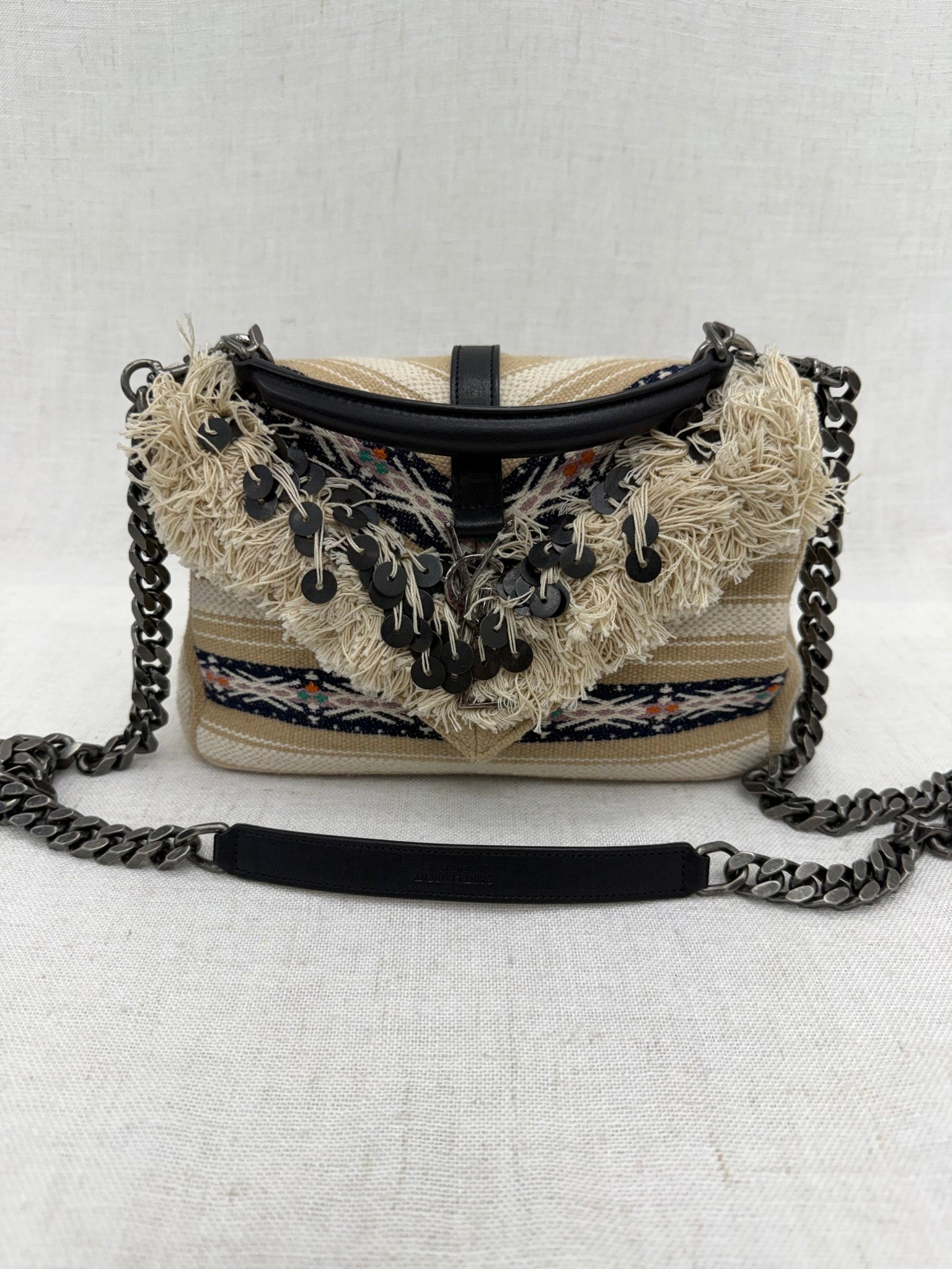 Saint Laurent YSL Limited Edition Beige Berber Canvas College Monogrammed Bag