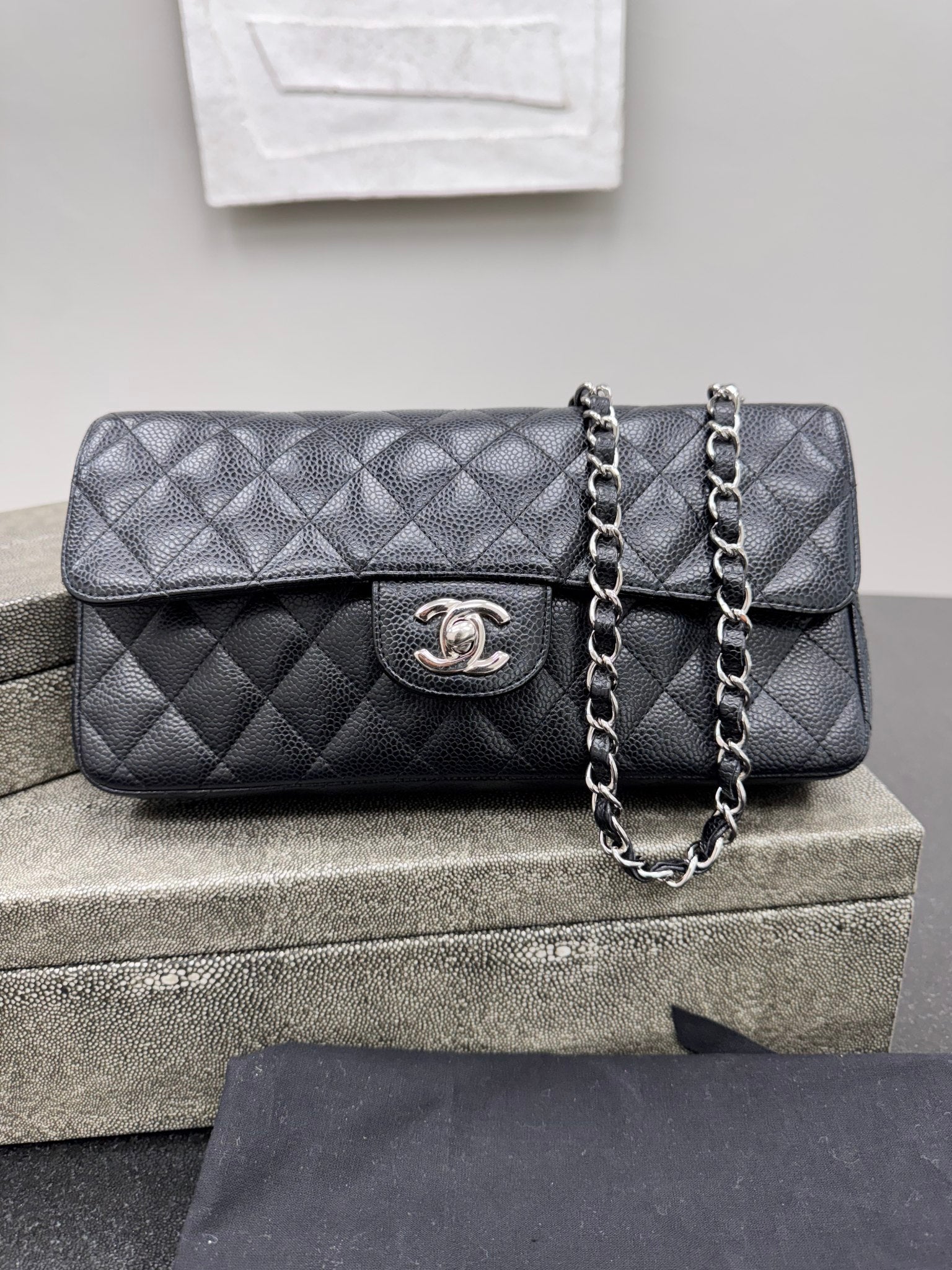 Chanel Black East West Caviar Leather shoulder bag